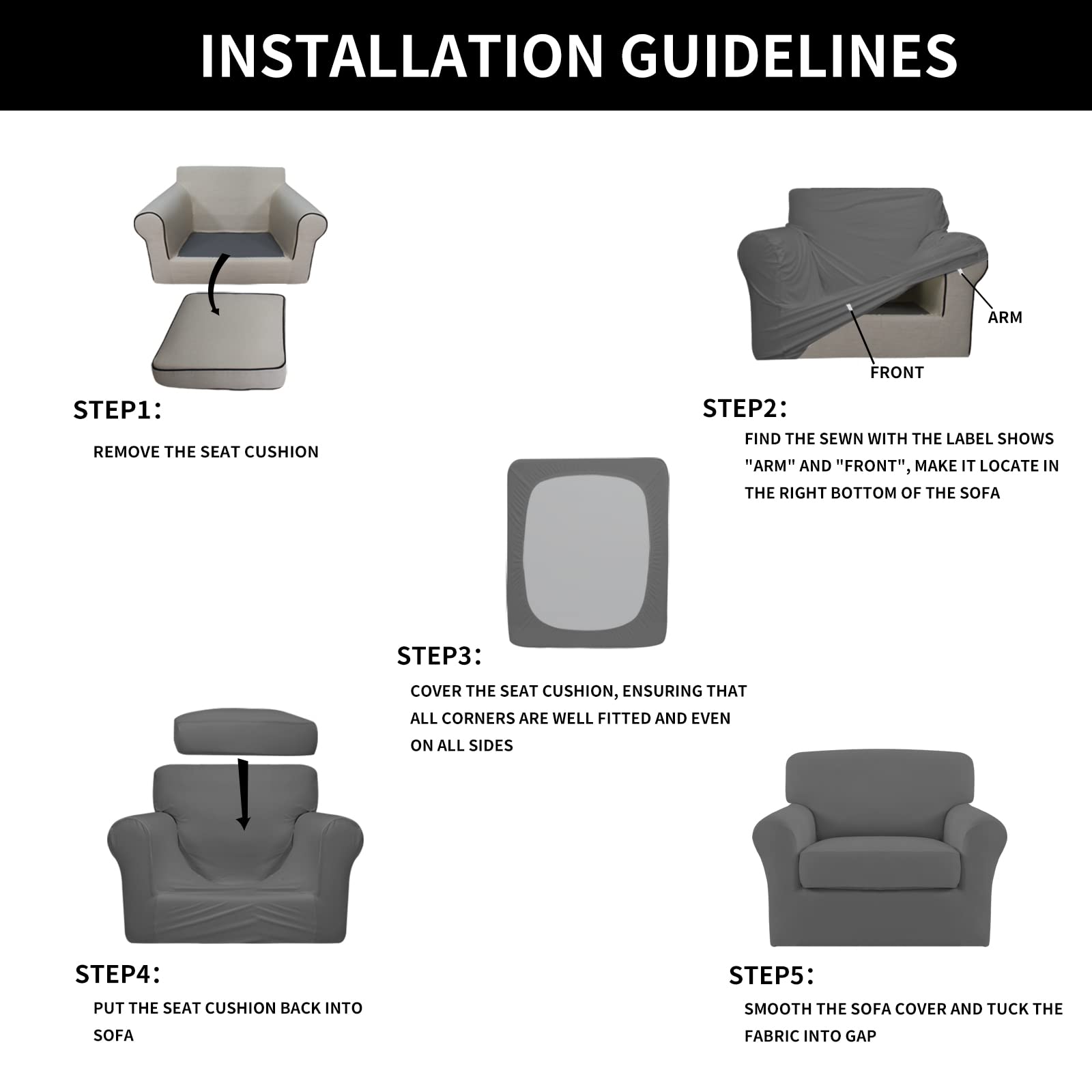 2-Piece Stretch Microfiber Chair Slipcover - Soft Spandex Sofa Couch Cover with Elastic Bottom, Washable Furniture Protector for Kids & Pets (Grey) - Perfect for Living Room, Bedroom, and Office Use