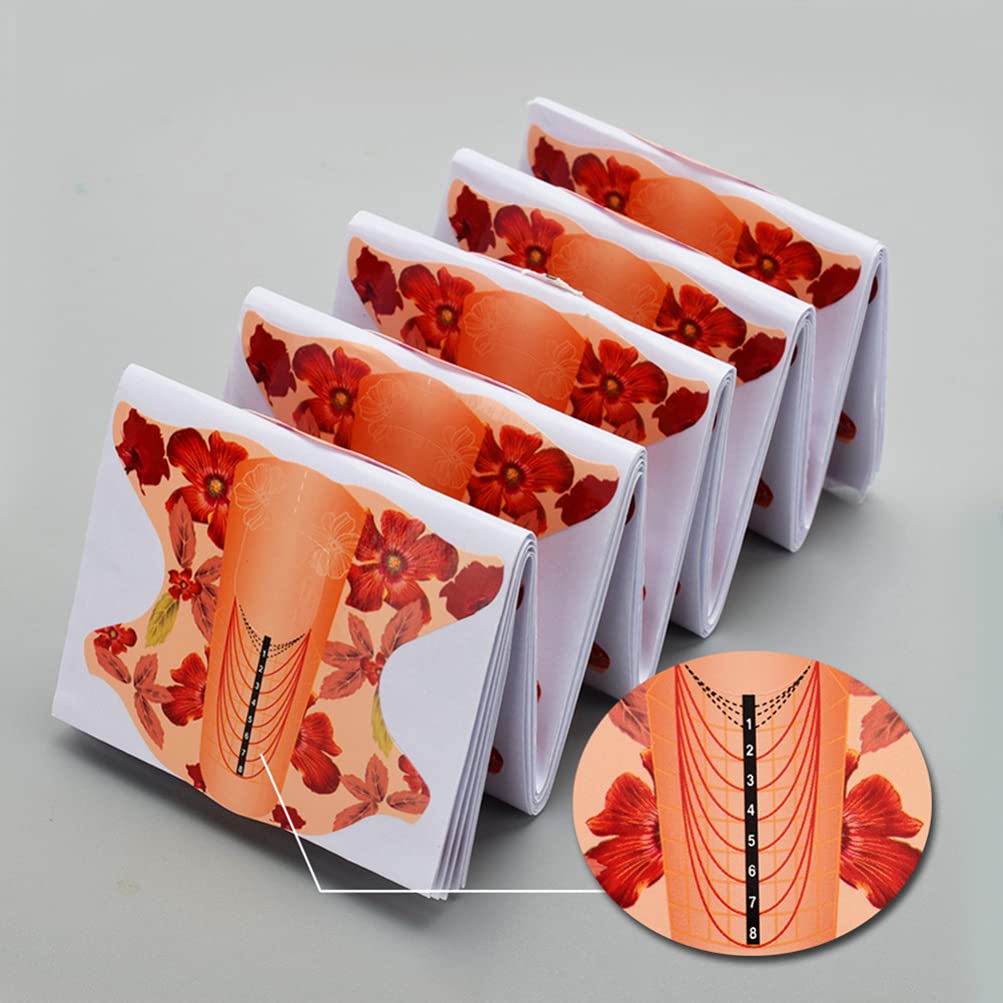 Minkissy 100pcs Acrylic Nail Forms - Nail Extension Guide Stickers for Professional Salon & DIY Nail Art - Durable Nail Tech Accessories (Orange) - Perfect for Acrylic Nails, Gel Extensions & Manicures