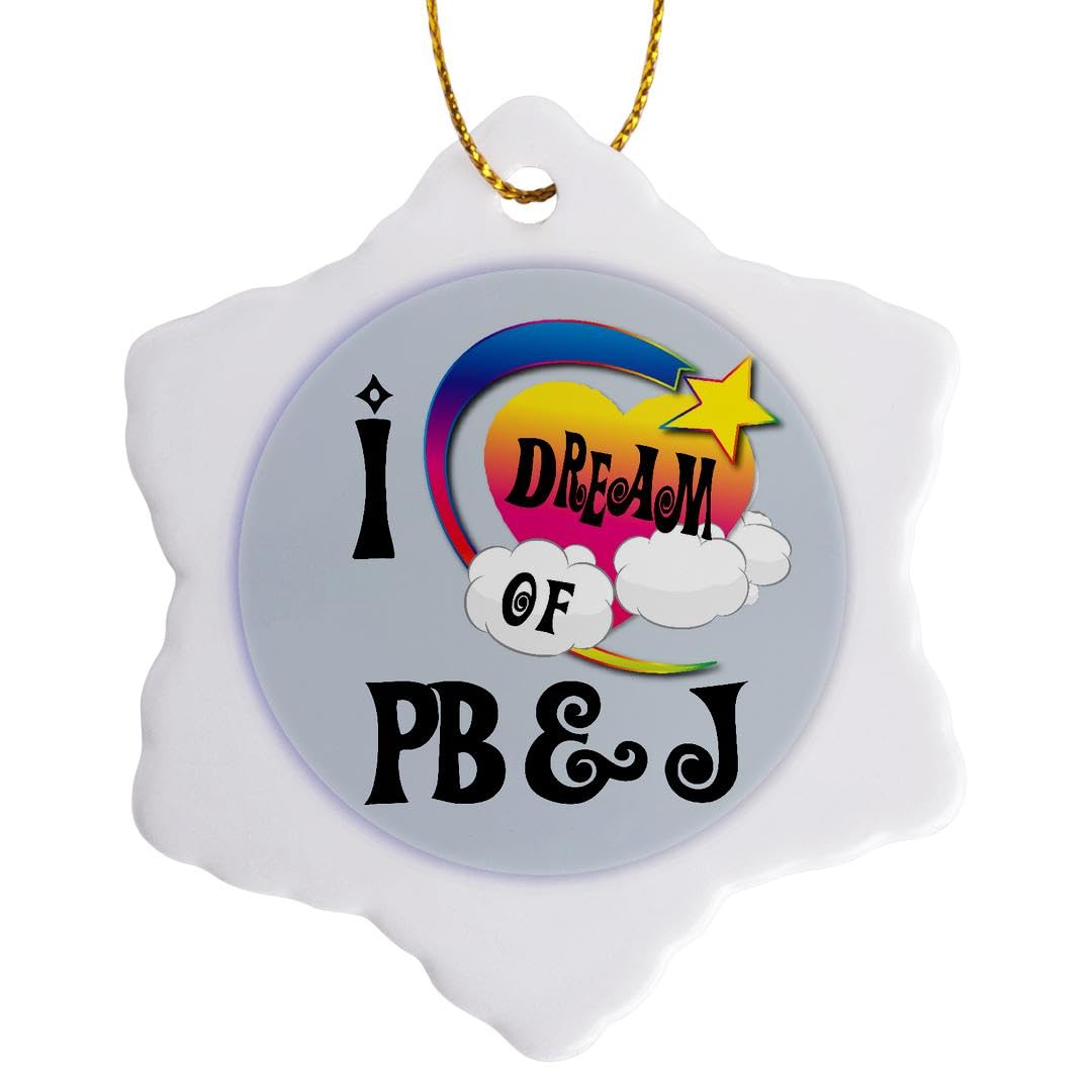 3D Rose Cute Girly Heart Star Clouds Porcelain Snowflake Ornament - 3-Inch Christmas Tree Decoration, Home Decor Gift for Women, Girls (I Dream of Peanut Butter Jelly Design) - Perfect for Holiday Decorations, Gift Exchanges & Winter Home Accents