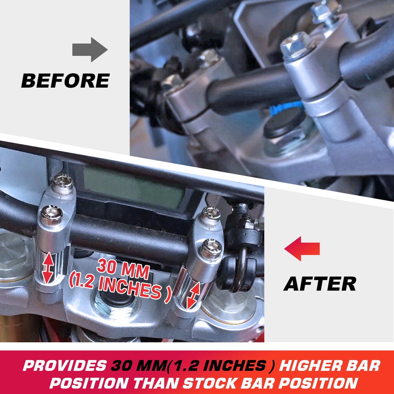 Yamaha ATV Dirt Bike 7/8'' Handlebar Risers - 30mm Motorcycle Bar Mount Clamp for Off-Road & Trail Riding Accessories