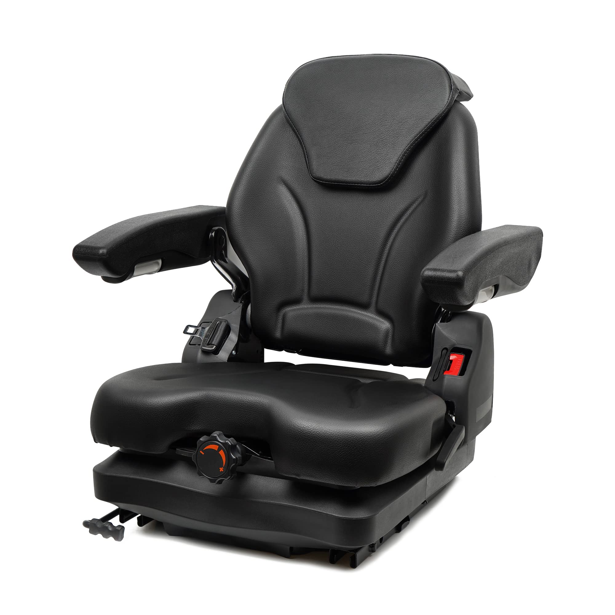 Heavy Duty Tractor Suspension Seat with Adjustable Backrest, Micro Switch & Seatbelt - Foldable Forklift Seat with Armrests for Tractors, Mowers, Excavators & Harvesters - Ideal for Farming, Construction & Landscaping Operations