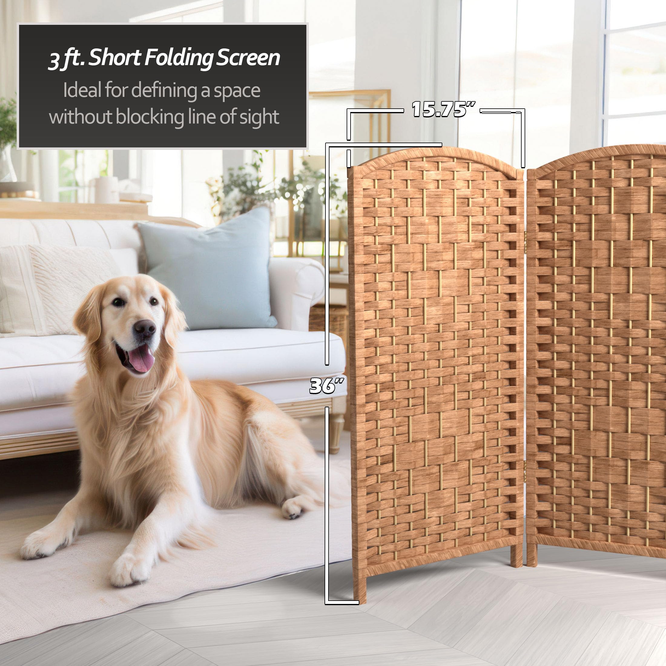 3 ft Red Lantern Natural Diamond Weave Folding Screen - 6 Panel Room Divider for Home Decor, Office Privacy & Asian Style Interior Design