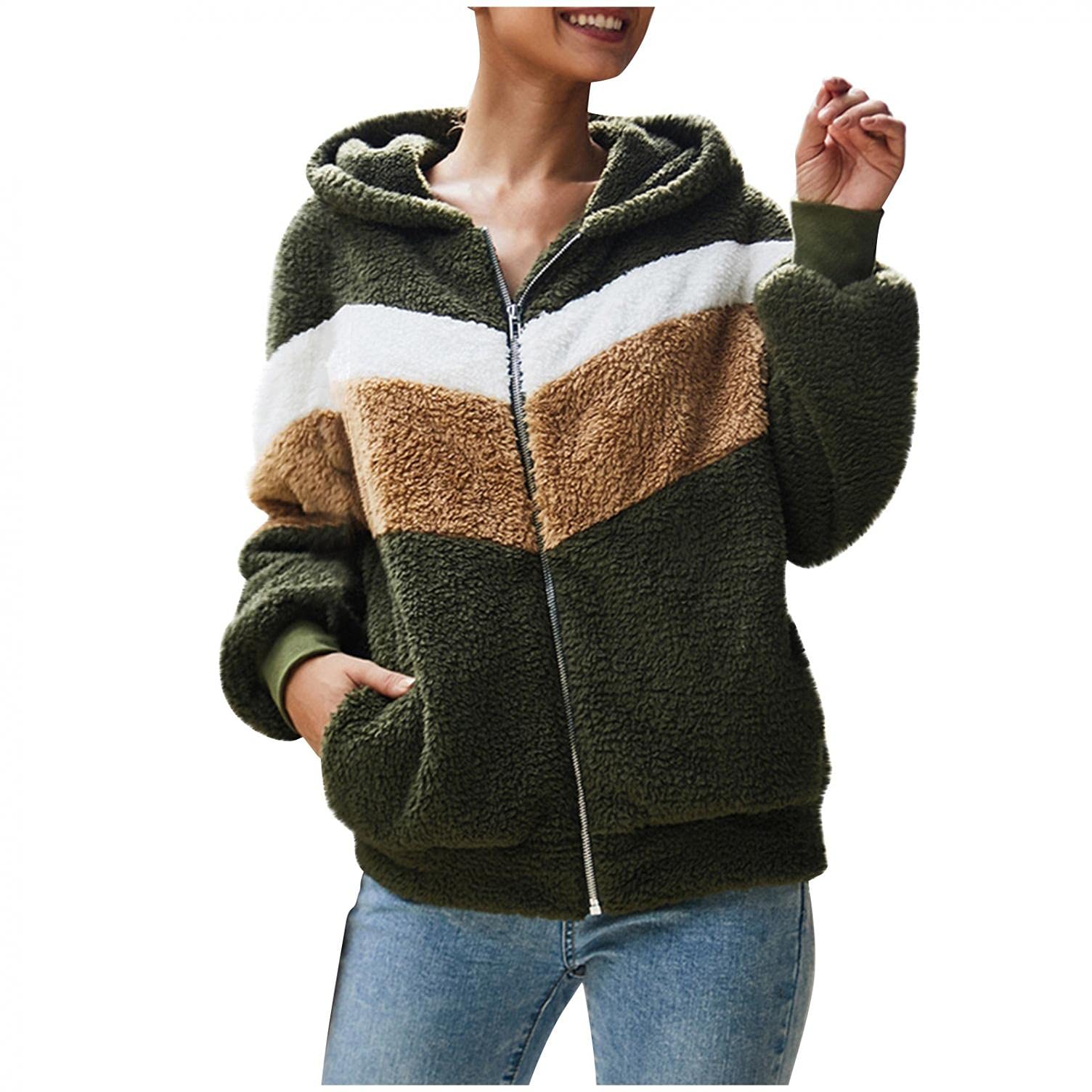 Women's Plus Size Winter Hooded Jacket - Soft Plush Fleece Coat with Zipper, Long Sleeve Loose Fit for Cold Weather - Perfect for Outdoor Activities, Casual Wear & Daily Commute