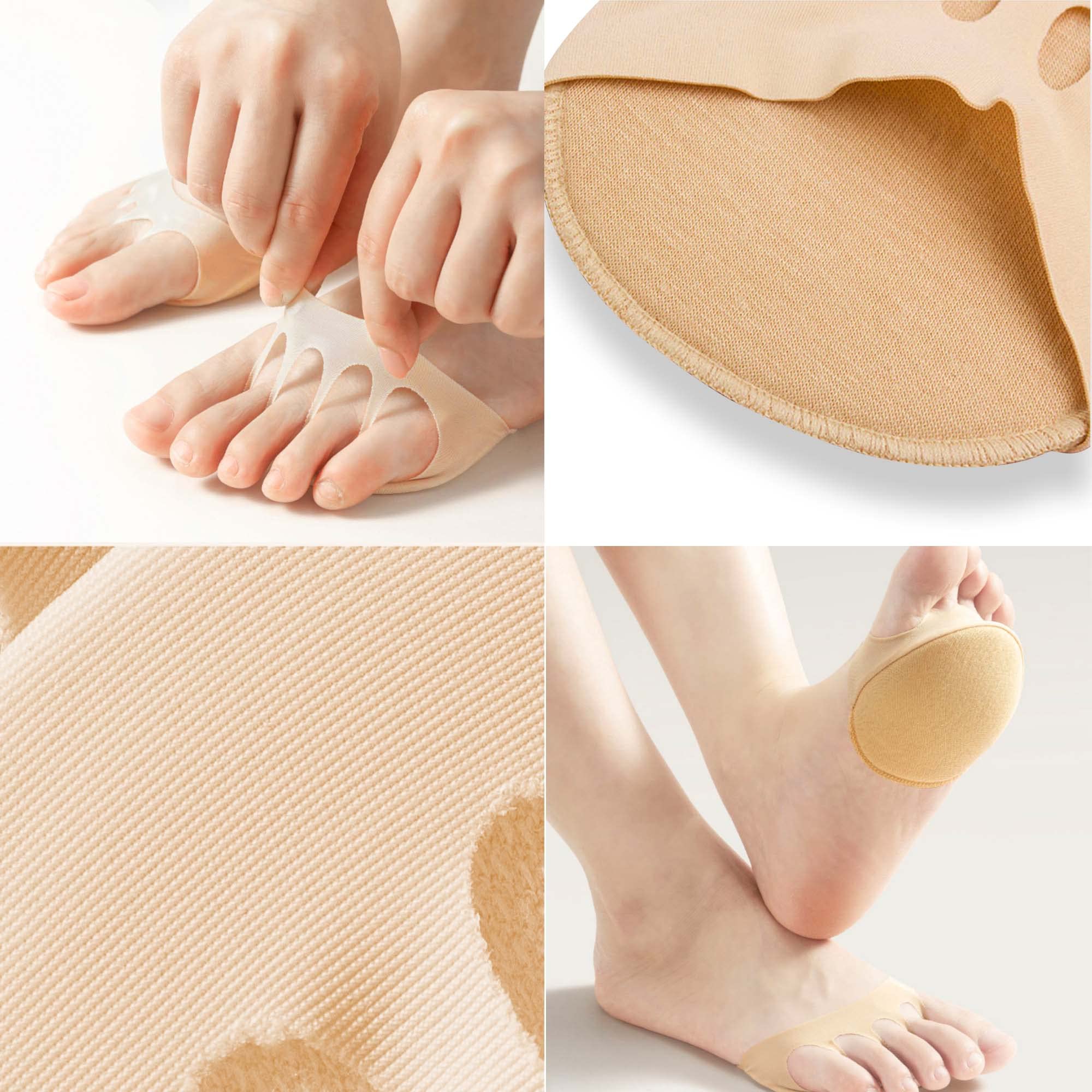 Reusable Metatarsal Foot Pads for Women - Soft Forefoot Cushions with Honeycomb Fabric for Pain Relief & Prevention (2 Pairs Beige, 1 Pair Black) - Perfect for High Heels, Running & Standing All Day
