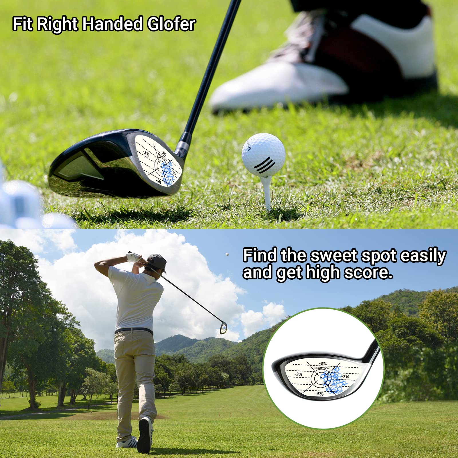 MSOAT Golf Impact Tape Labels - Self-Teaching Sweet Spot & Swing Consistency Analyzer - Improve Golf Swing Accuracy & Distance - 3-in-1 Club Impact Stickers for Practice & Training | Perfect for Driving Range, Lessons & Home Practice