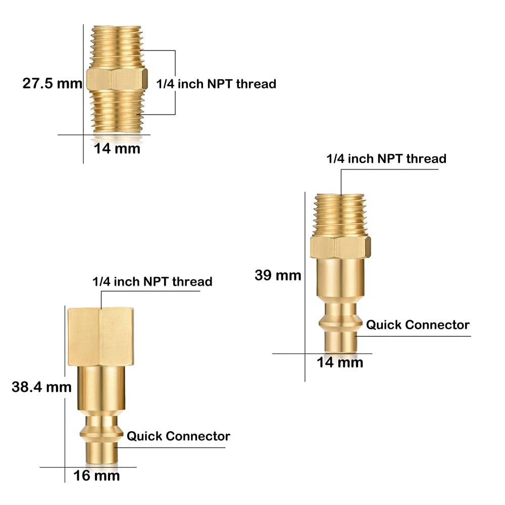 1/4 Inch NPT Brass Air Hose Quick Connect Adapter Kit - Male & Female Hex Nipple Fittings for Air Compressors - 10-Piece Set (Ideal for Pneumatic Tools, HVAC Systems, and Industrial Applications)