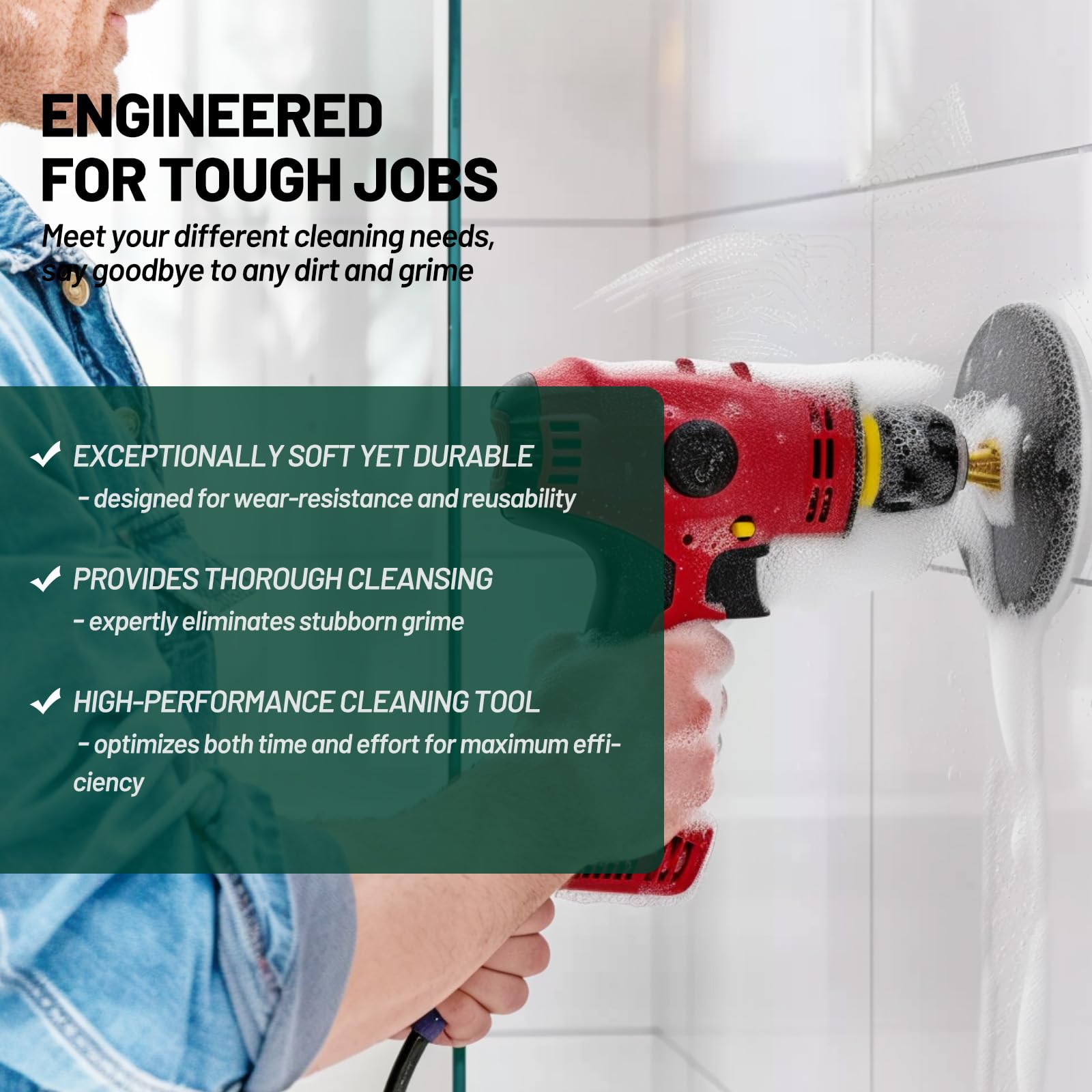 CAELUM 2.5 Inch Drill Powered Scrub Brush - Heavy Duty Tile & Grout Cleaner with 15 Pads (4 Stiffness Levels) - Perfect for Bathroom, Kitchen & Outdoor Cleaning - No Drill or Holder Included