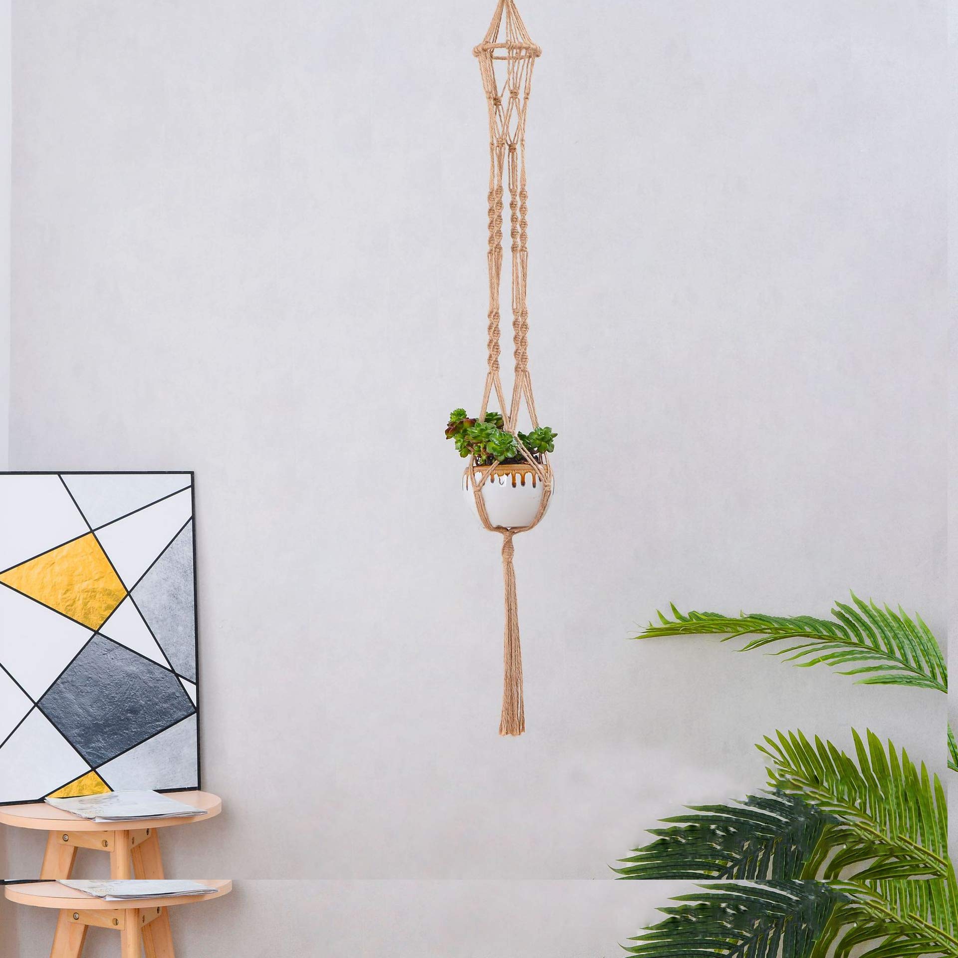 6 Pack Macrame Plant Hangers for Indoor & Outdoor Use - Boho Rope Hanging Basket with Tassels for Flower Pots, Home Decor, Garden, Patio, and Balcony (Plant Holder Stand Set)