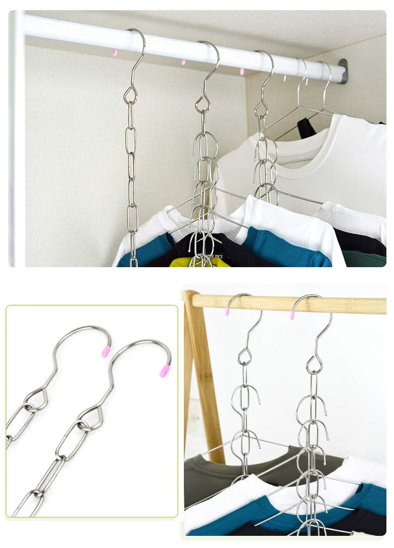 Falytemow 6-Pack Stainless Steel Space Saving Hanger Chains - Magic Closet Organizer with Cascading Design for 80% More Storage Space | Perfect for Small Closets, Dorm Rooms & Apartment Living