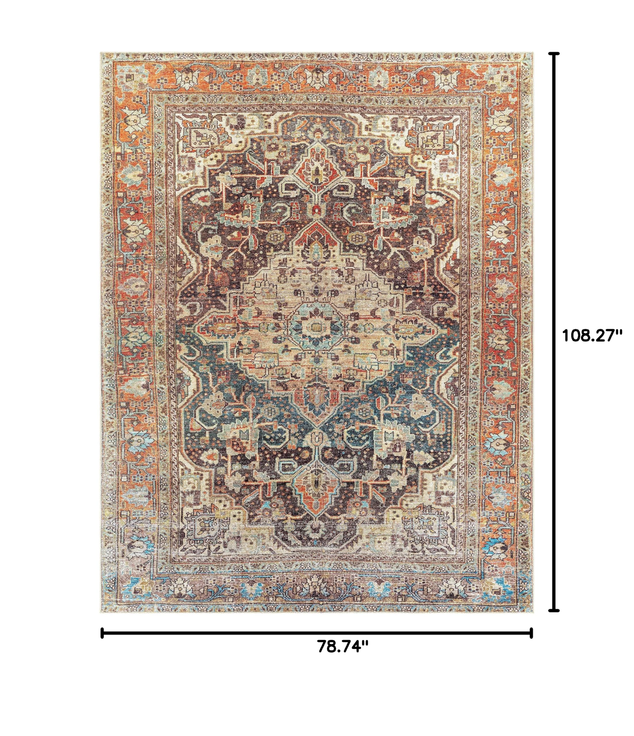 Hauteloom Portlaw Machine Washable Area Rug - Traditional Design in Gray, Blue, Red - 6'7