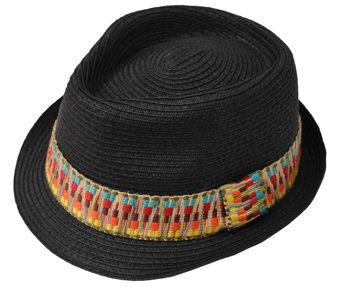 Stylish K Men's Black Straw Fedora Hat with Vibrant Rainbow Band - Perfect for Summer Beach Outings, Music Festivals & Casual Style