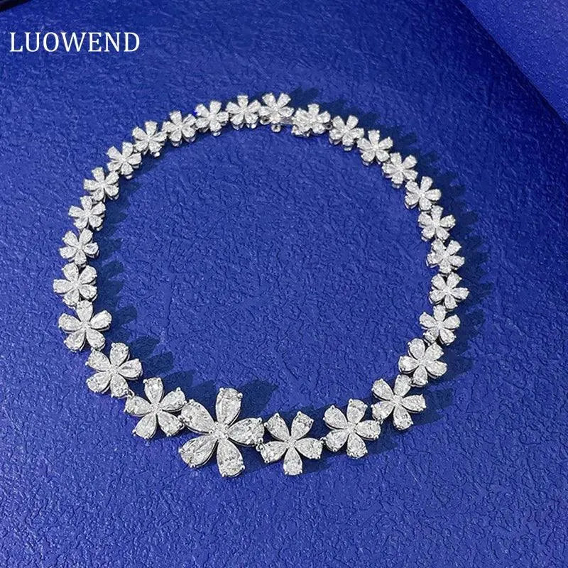 18K White Gold Diamond Bracelet for Women - Real Natural Diamonds, Romantic Flower Gradient Design, Luxury Jewelry Gift for Anniversary, Valentine's Day & Special Occasions
