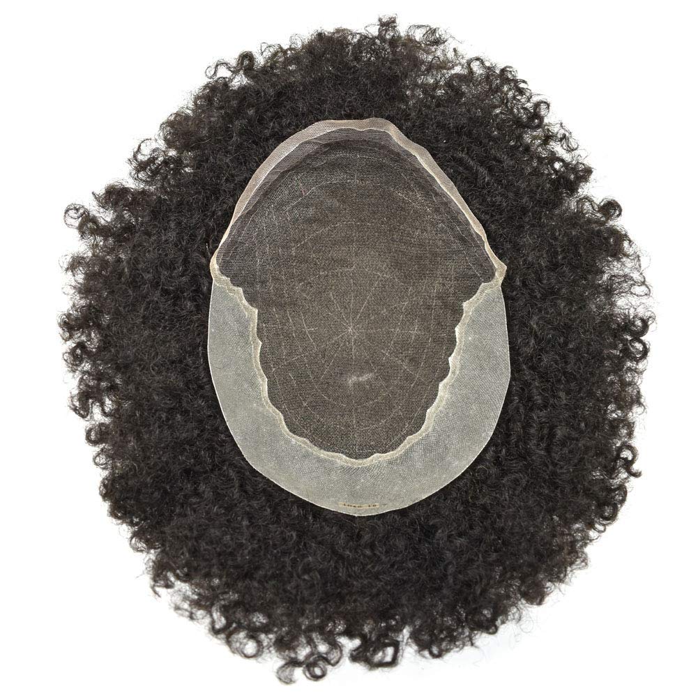 Afro Curly Human Hair Toupee for Black Men - 8x10 French Lace Front Wig with Kinky Curls - Natural #1B Black Hair Replacement System for African American Men (Afro Wavy 4mm) - Perfect for Daily Wear, Cosplay, and Special Occasions