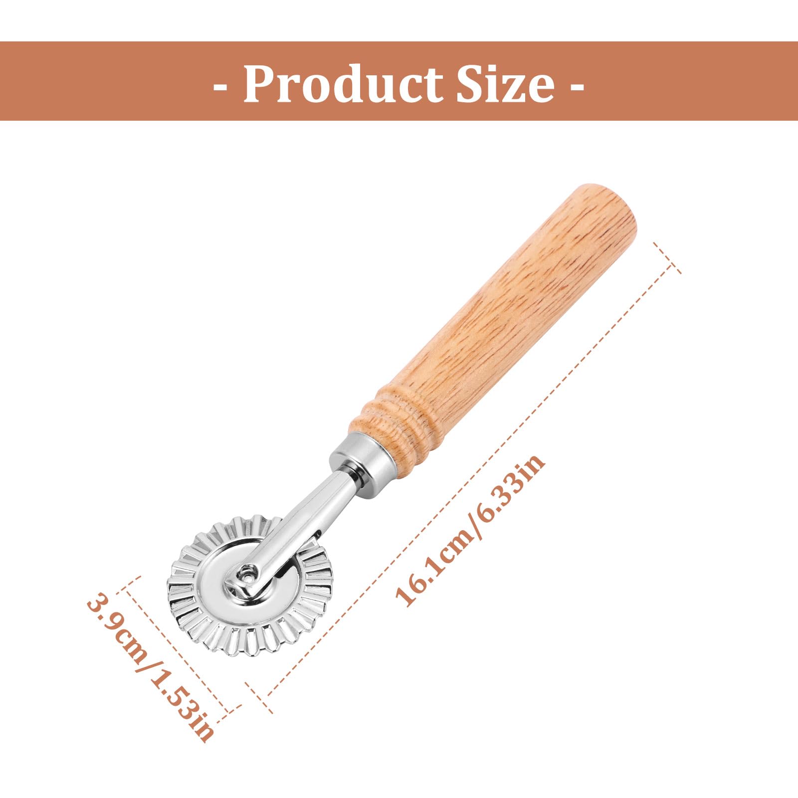 SHANGSKY Pastry Cutter Wheel with Long Wooden Handle - Stainless Steel Ravioli & Pasta Cutter for Dumplings, Noodles, Cookies & Pie Dough - Professional Kitchen Dough Cutting Tool for Baking & Cooking