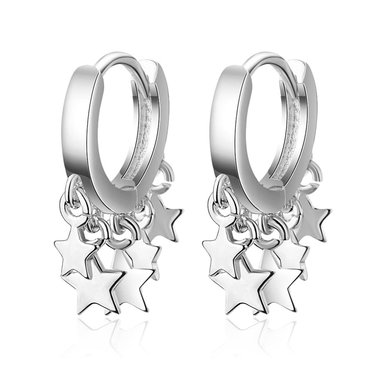 Sterling Silver Huggie Hoop Earrings with Tassel, Moon, Star & Cross Charms - S925 Dangle Stud Earrings for Women & Girls | Perfect for Everyday Wear, Parties & Gift Giving