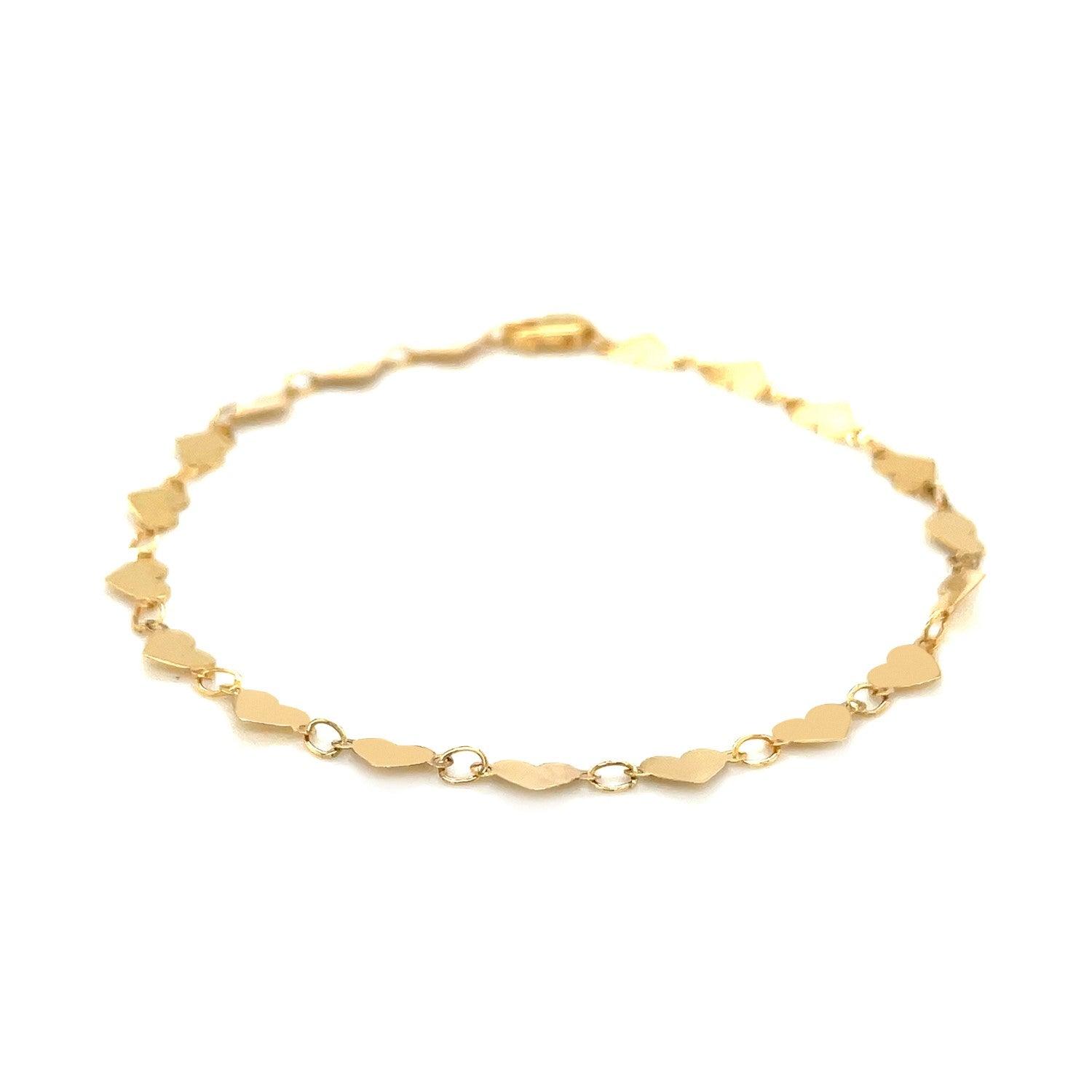 14K Yellow Gold 7 Inch Mirrored Heart Chain Bracelet for Women - Elegant Valentine's Day Gift, Birthday Present & Everyday Jewelry Accessory
