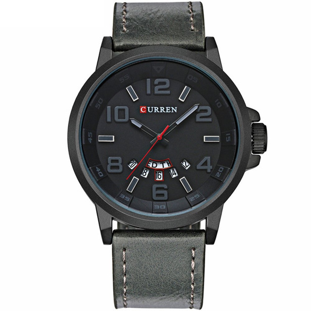 CURREN Men's Waterproof Sports Watch with Leather Strap - Date & Week Display - Durable 8240 Series - Perfect for Running, Swimming & Outdoor Activities