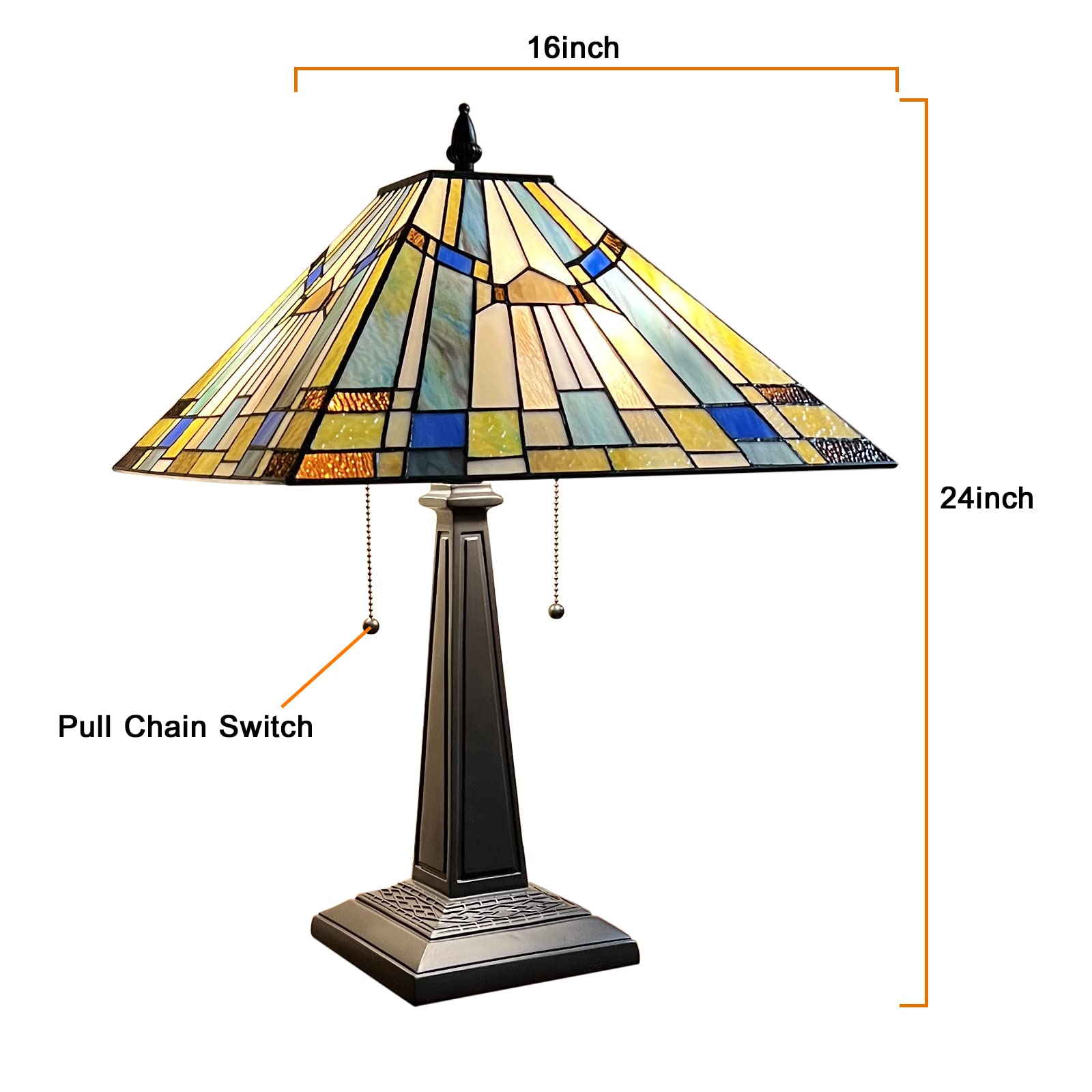 Tiffany Style Table Lamp - 16 Inch Rustic Mission Stained Glass Desk Lamp with 2 Lights in Green & Blue, Perfect for Bedroom, Living Room, and Home Office | Elegant Reading & Ambient Lighting