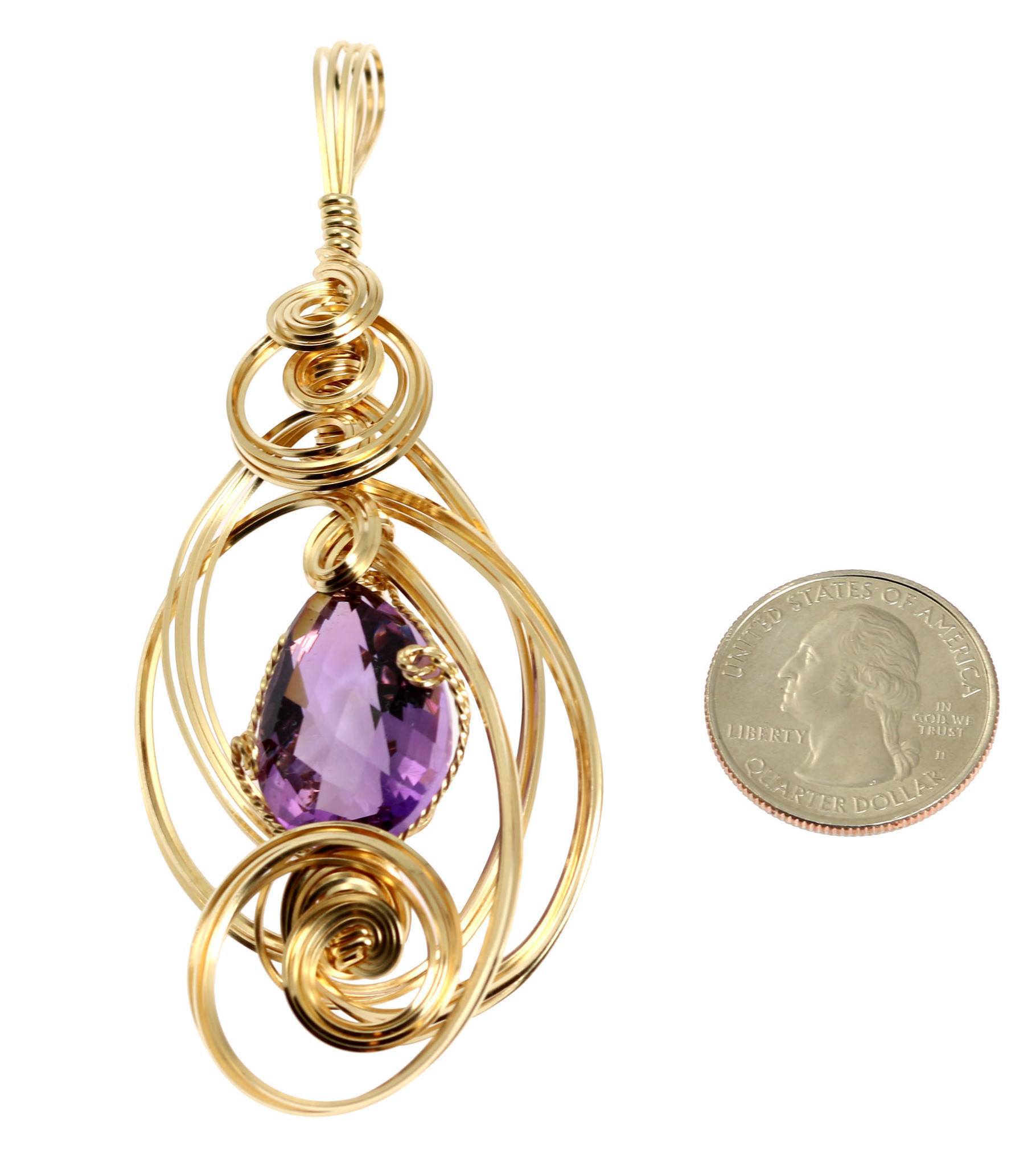 22.5 CT Natural Amethyst Gemstone 14K Gold Filled Wire Wrapped Pendant Necklace - Elegant Jewelry Gift for Women, Perfect for Weddings & Special Occasions