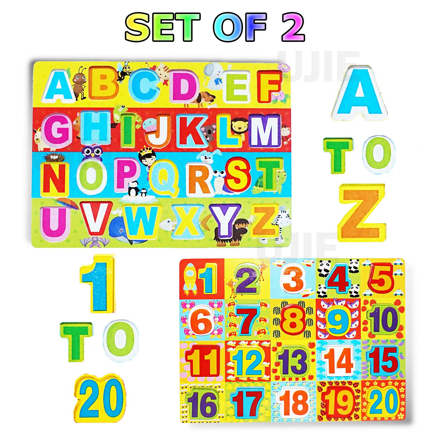 UJIE® Chunky Wooden Alphabet & Number Learning Tray with Colorful ABC Blocks - Montessori Educational Toy for Toddlers | Perfect Gift for Preschool Learning & Homeschool Activities