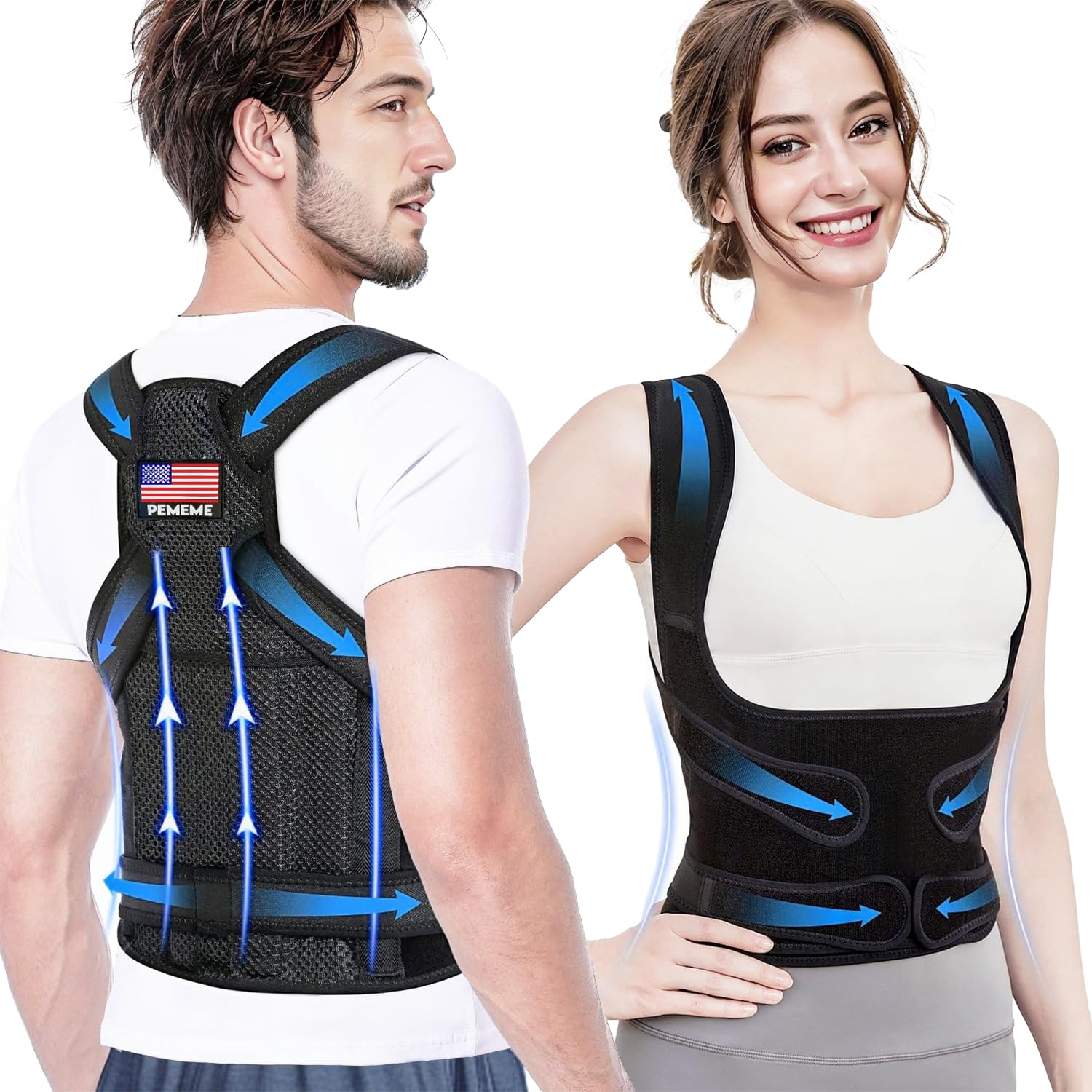Adjustable Posture Corrector for Women & Men - Back Brace for Pain Relief & Lumbar Support - Upper/Lower Back Straightener - Breathable Black Large Size - Perfect for Office Work, Driving & Daily Comfort