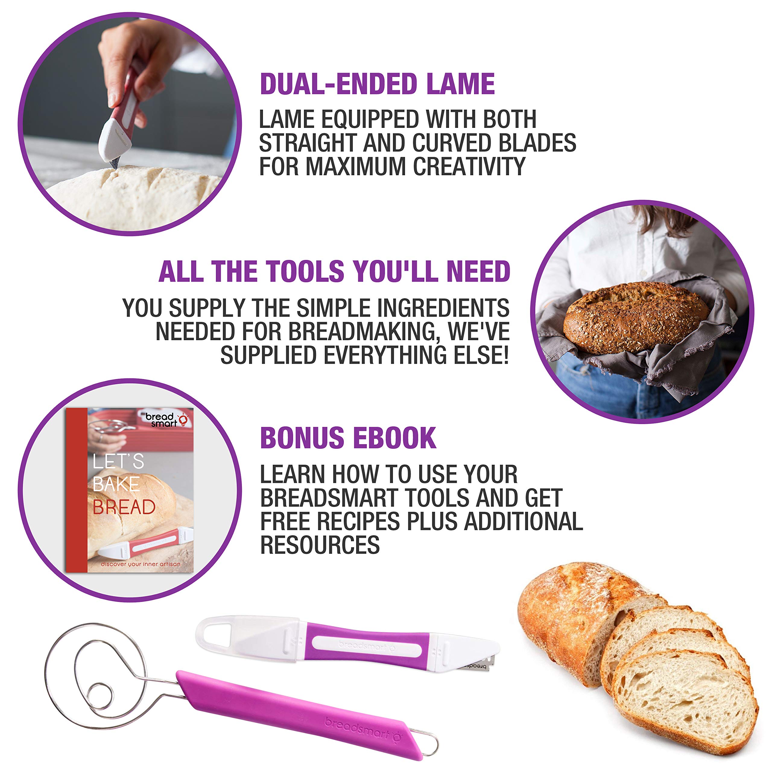 Artisan Sourdough Bread Making Kit - 5-Piece Baking Supplies Set with Lame, Dough Scraper, Whisk, Banneton Proofing Basket & Cotton Liner - Perfect for Homemade Bread, Pizza Dough & Pastry Baking at Home