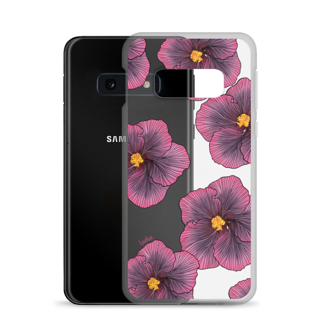 Sunset Hibiscus Clear Phone Case for Samsung Galaxy - Slim Protective Cover with Floral Design for Everyday Use, Work, and Travel