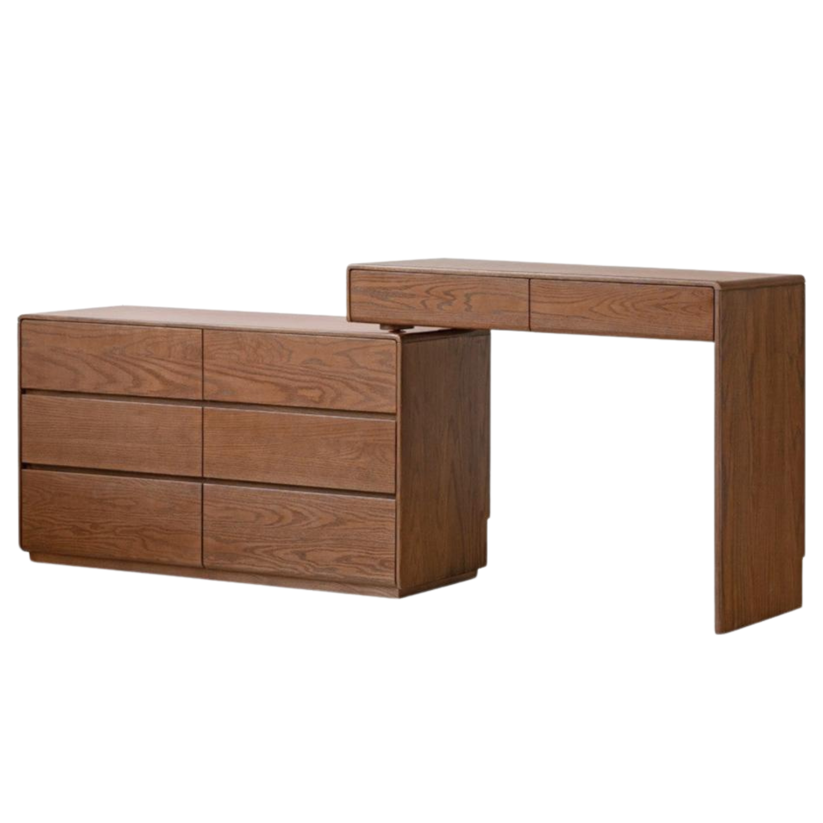 48.8-81.8x15.7x31.1 inch/ 124-208x40x79 cm / Walnut color / right leg dressing table + three-drawer cabinet