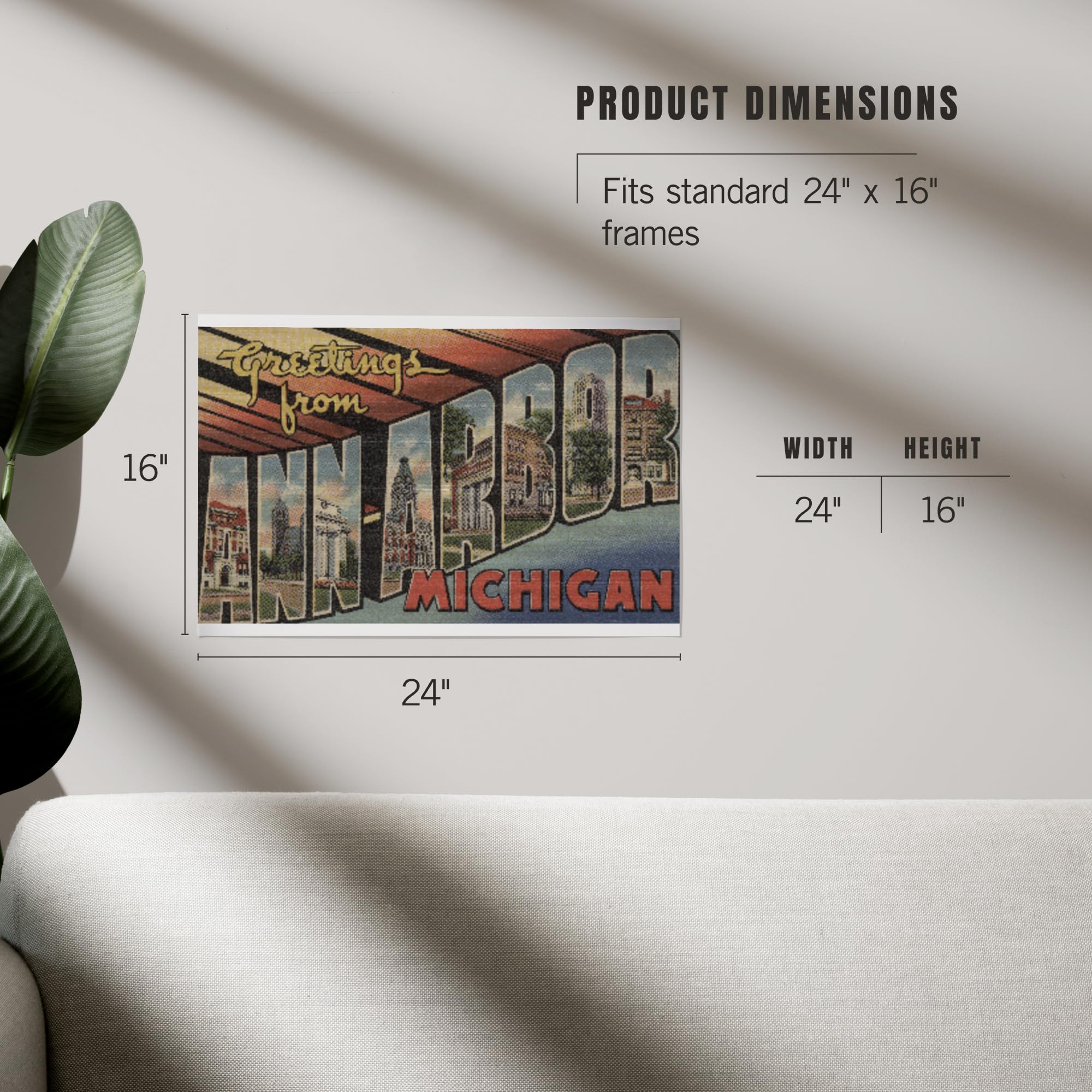 Lantern Press 16x24 Inch Giclee Art Print - Greetings from Ann Arbor Michigan Wall Decor - Perfect for Home, Office & Gift Giving
