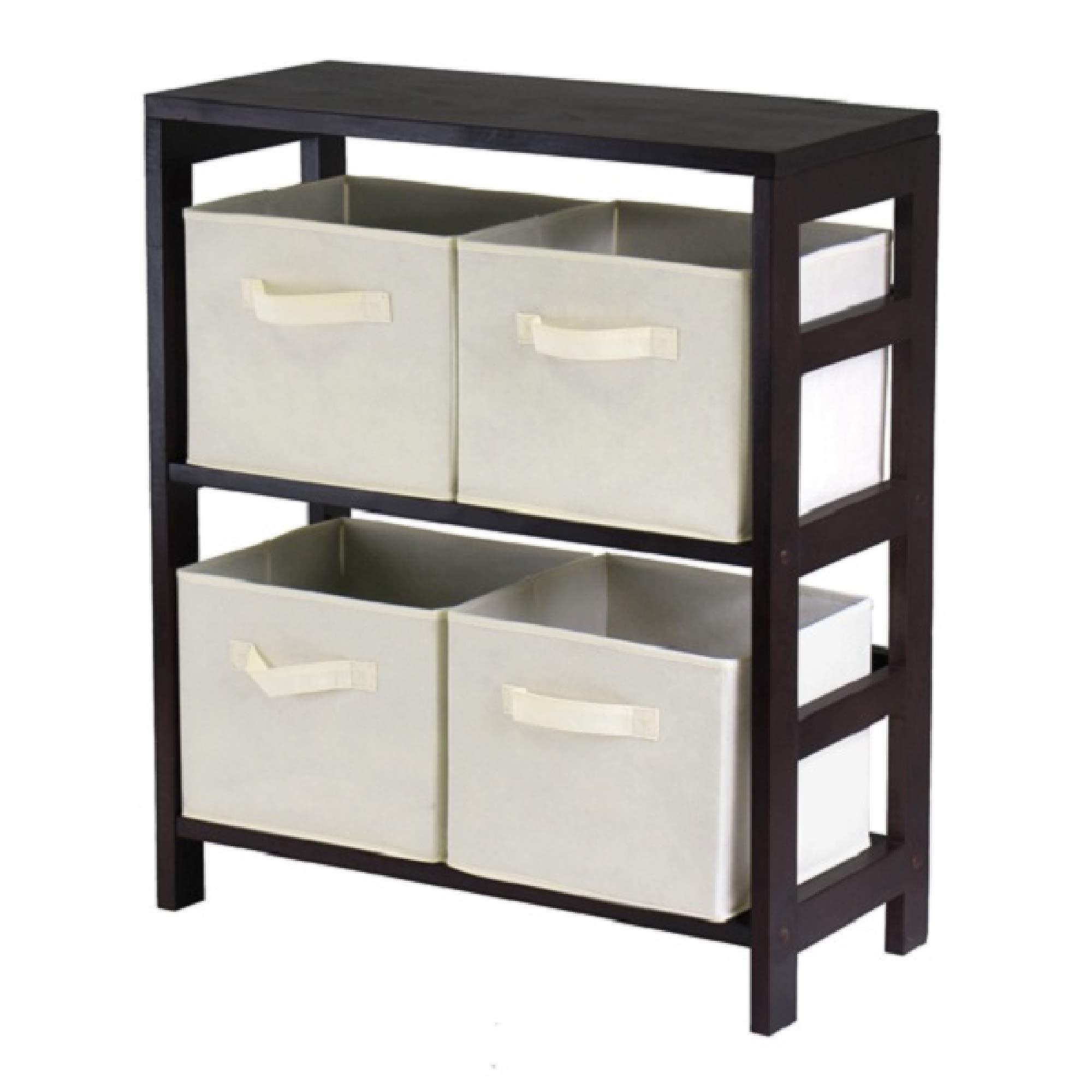 Modern 5-Piece Espresso Brown & Beige Storage Shelf Set with Baskets - 29