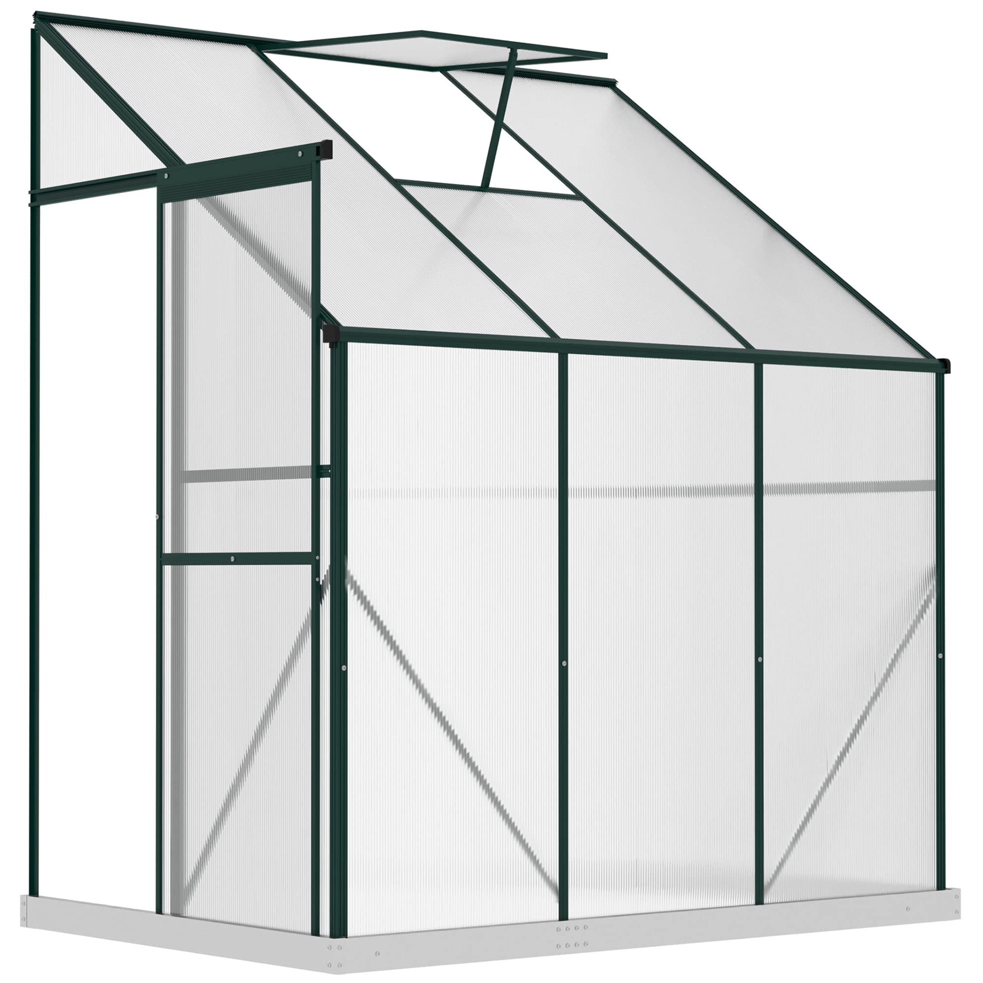 Outsunny 6x4x7 FT Walk-in Polycarbonate Greenhouse Kit with Aluminum Frame, Sliding Door & Roof Vent - Lean-to Hot House for Gardening, Plant Growing & Backyard Greenhouse - Perfect for Small Gardens, Balconies & Urban Farming