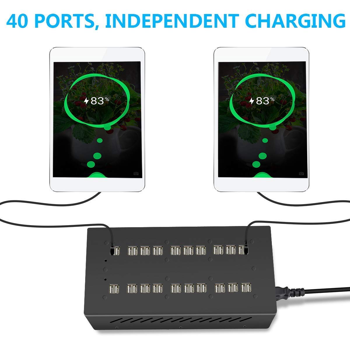 40-Port USB Charging Station with Smart Protection | Fast Multi-Port USB Wall Charger Adapter with Power Cord for iPhone, iPad, Samsung Galaxy | Perfect for Home, Office, Dorm & Travel Charging Needs