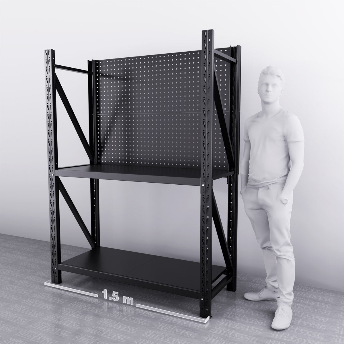 1.5m Wide 2-Shelf Workbench with Pegboard - Heavy Duty Garage Workbench for DIY Projects & Home Workshop Organization