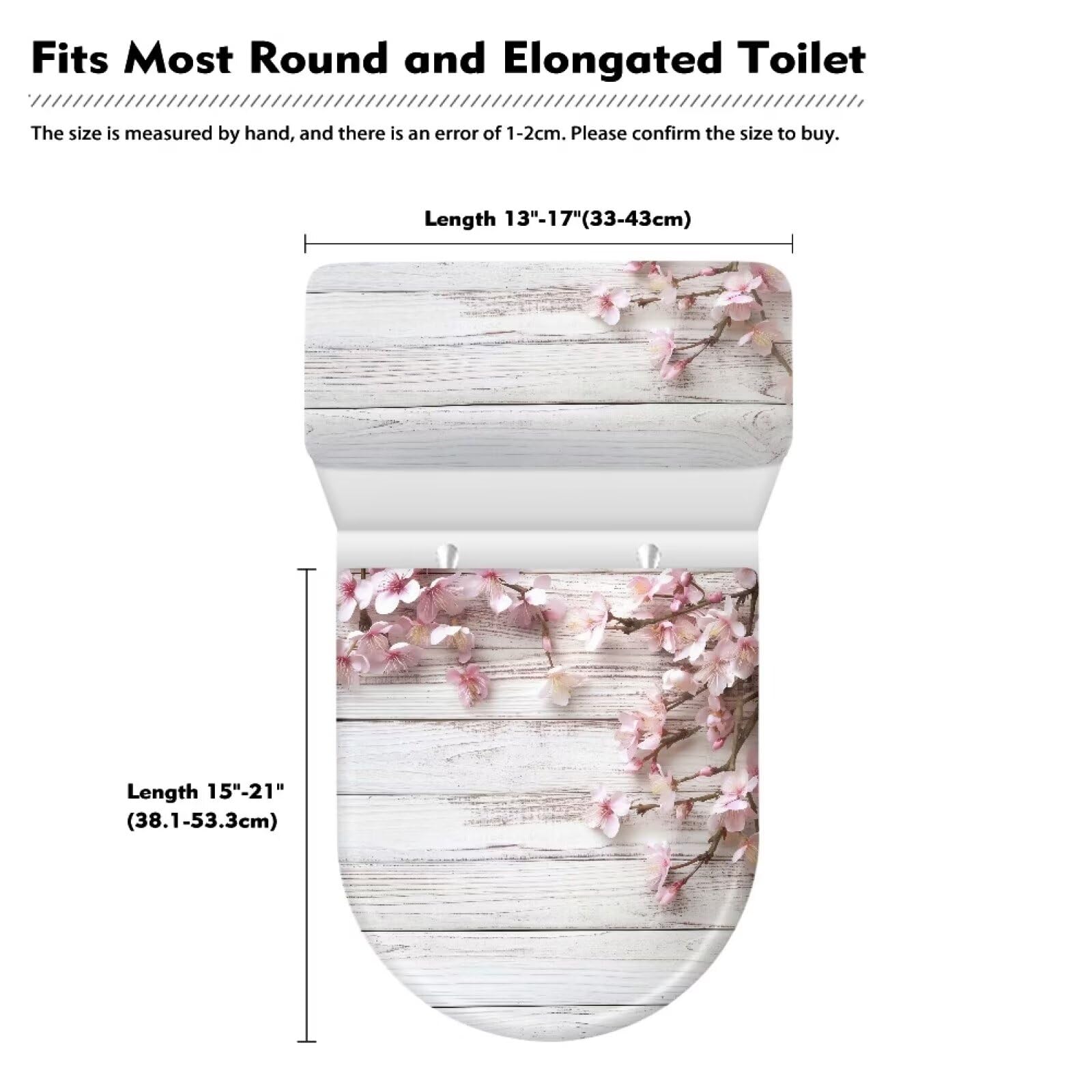 2-Pack Elastic Toilet Lid Cover and Tank Cover Set - Fits Most Round, Elongated & Oblong Toilets - Pink Floral Wood Grain Bathroom Decor - Perfect for Home, Hotel & Restroom Upgrade