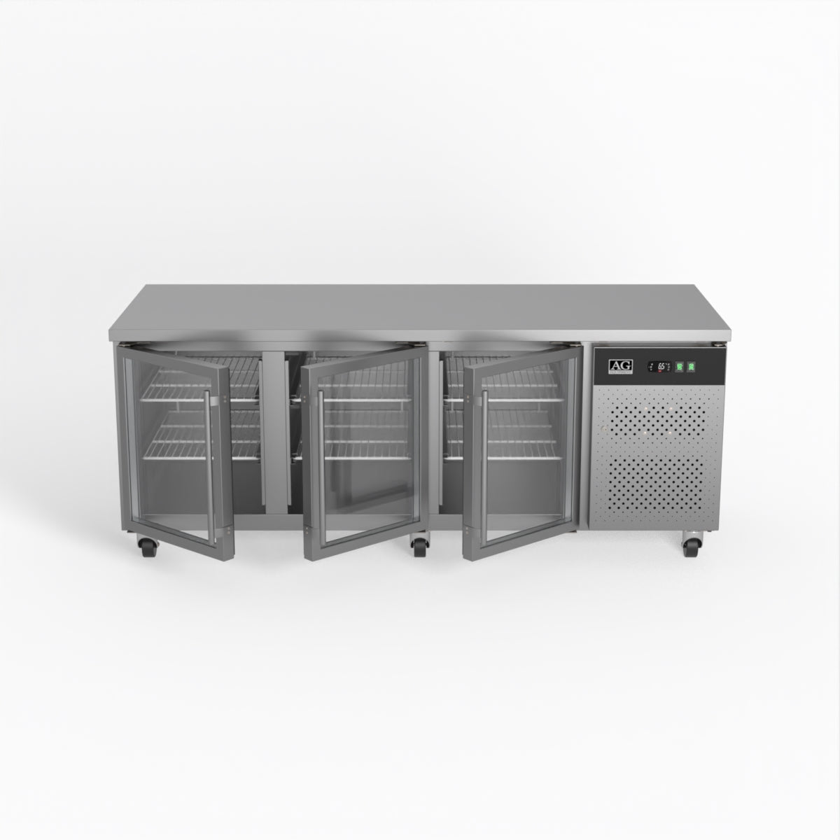 Commercial Glass Door Refrigerator - 3 Door Under Counter Display Fridge with 800mm Depth for Restaurants, Cafes & Retail Stores