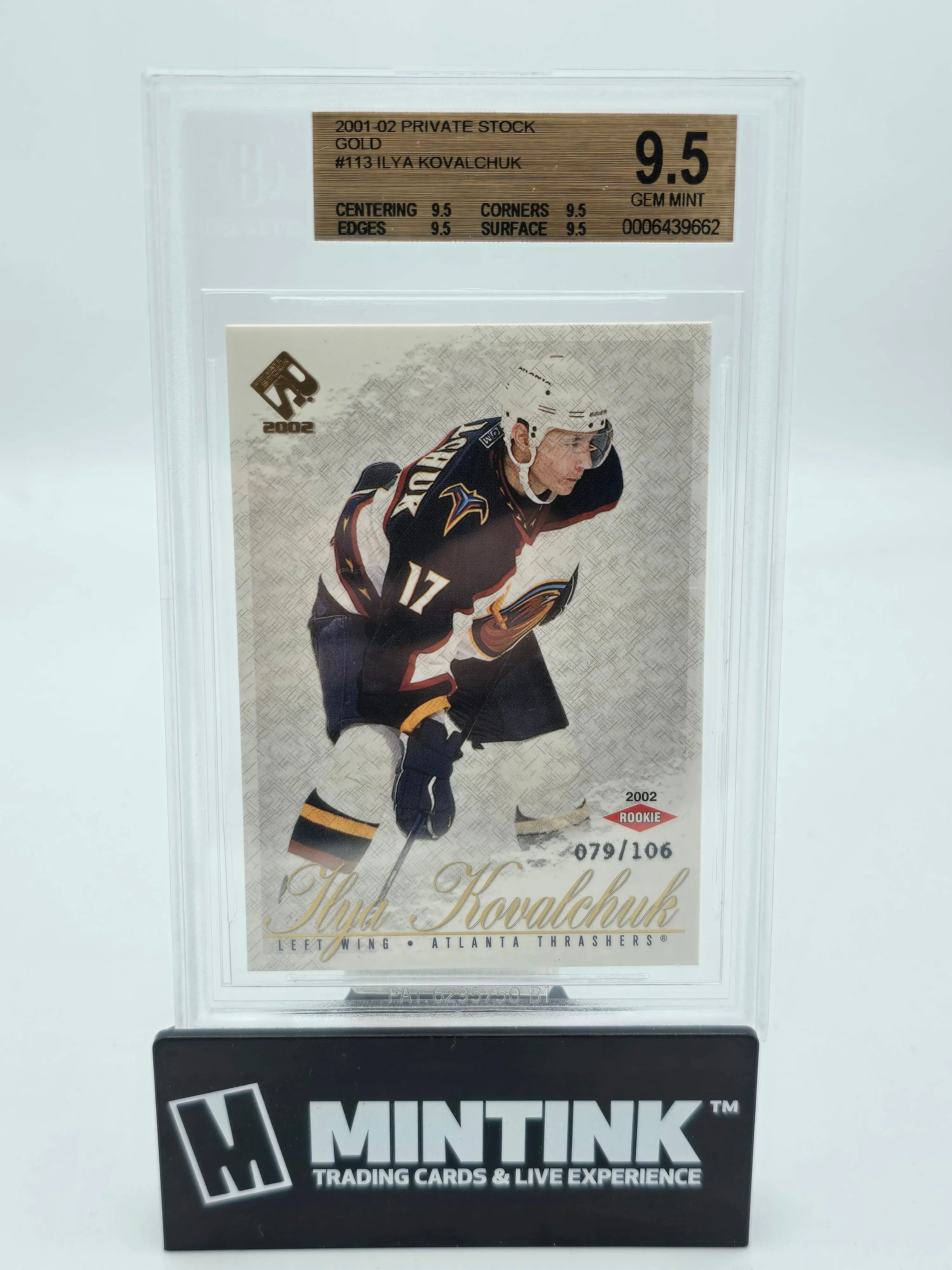 2001 Private Stock Gold Ilya Kovalchuk Rookie Card #113 BGS 9.5/106 - Rare Hockey Collectible for NHL Fans & Sports Memorabilia Collectors