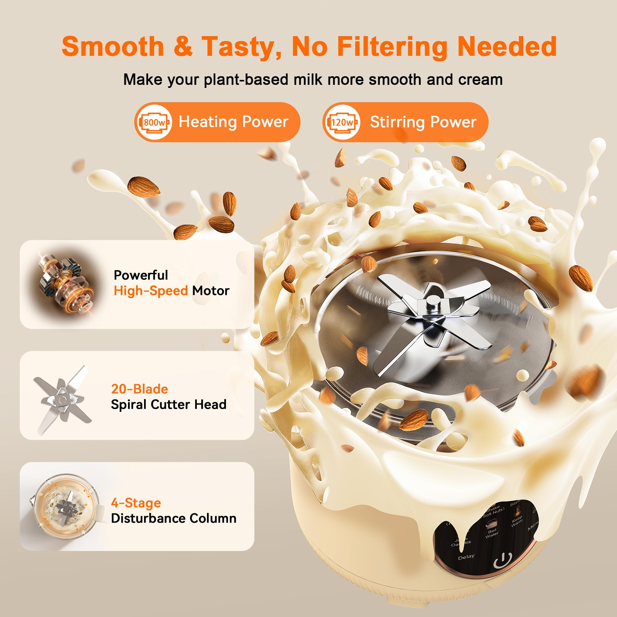 50oz Nut Milk Maker Machine - 10-in-1 Automatic Plant-Based Milk Maker for Homemade Oat, Almond, Coconut, Soy Milk with 20 Blades | Delay Start, Boil Water, Keep Warm & Auto Clean | Perfect for Vegan, Keto & Healthy Lifestyles | Great for Smoothies, Lattes & Cooking