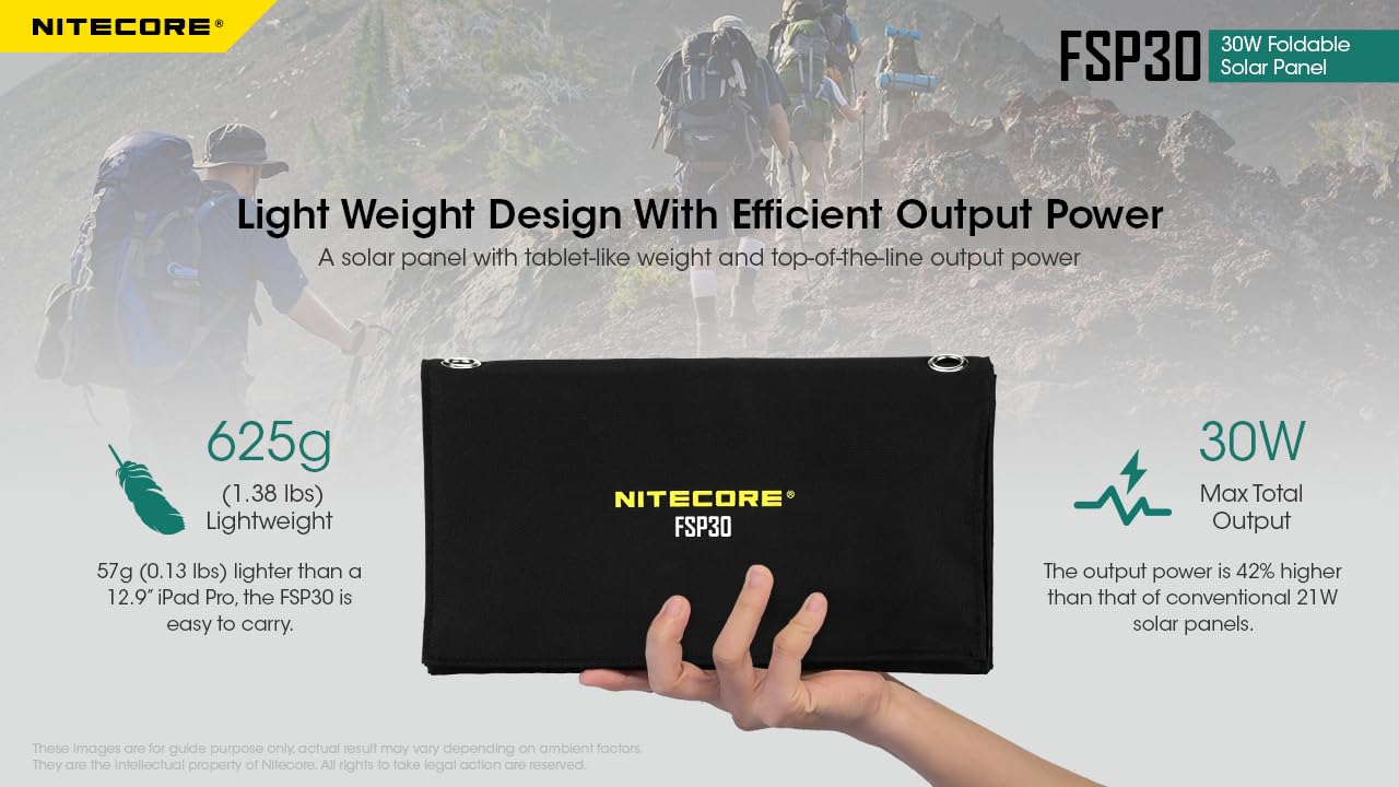 NITECORE FSP30 30W Portable Solar Charger with USB-A & USB-C | 4 Foldable High-Efficiency Panels | Fast Charging for Phones, Tablets, Power Banks | Perfect for Camping, Hiking, RV Trips & Outdoor Adventures
