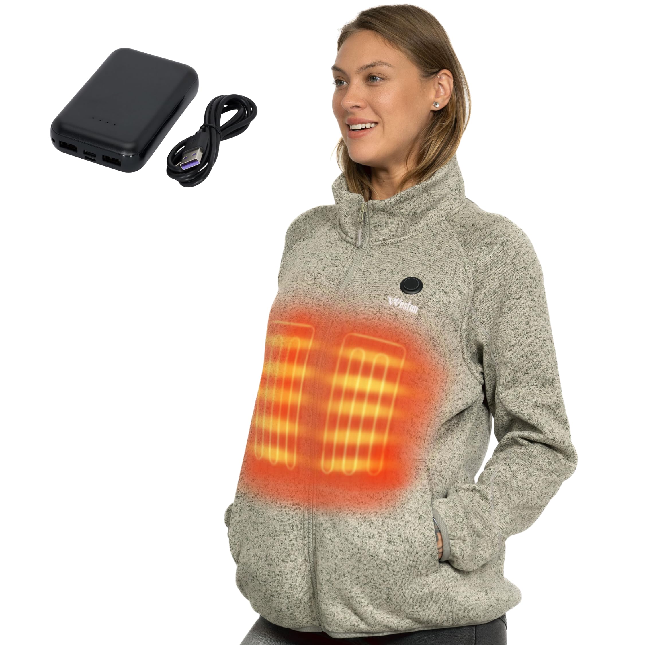 Weston Rechargeable Heated Fleece Jacket for Women - Electric Warm Winter Coat with USB Heating - Perfect for Outdoor Activities, Skiing, Hiking & Cold Weather Commutes