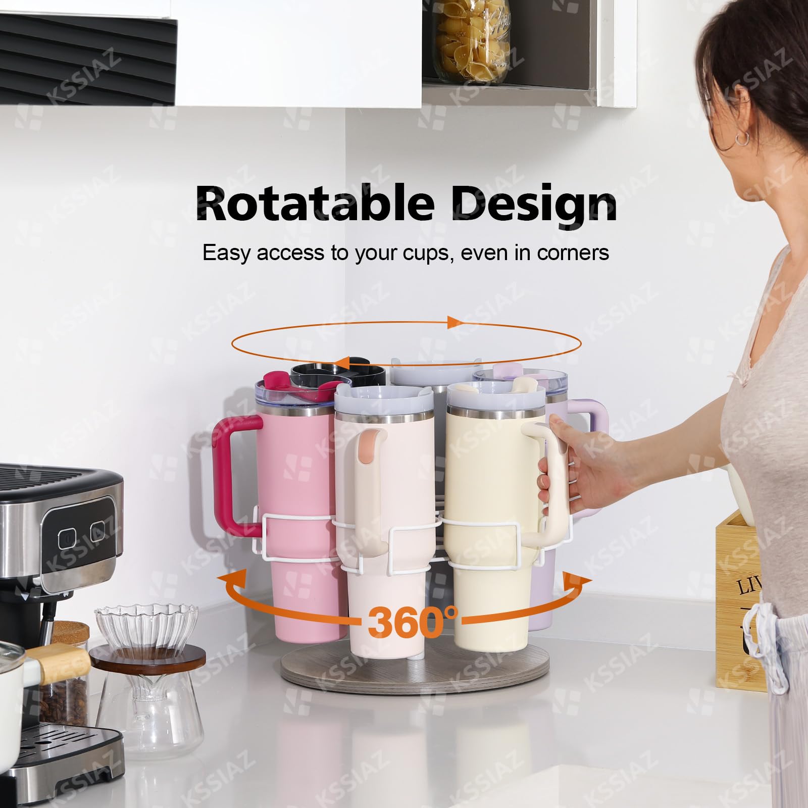 Stanley 40 oz Water Bottle Organizer - Rotating Cup Holder & Tumbler Accessory | Easy Installation, Grey (Patented) | Perfect for Office, Car, Gym & Home Organization