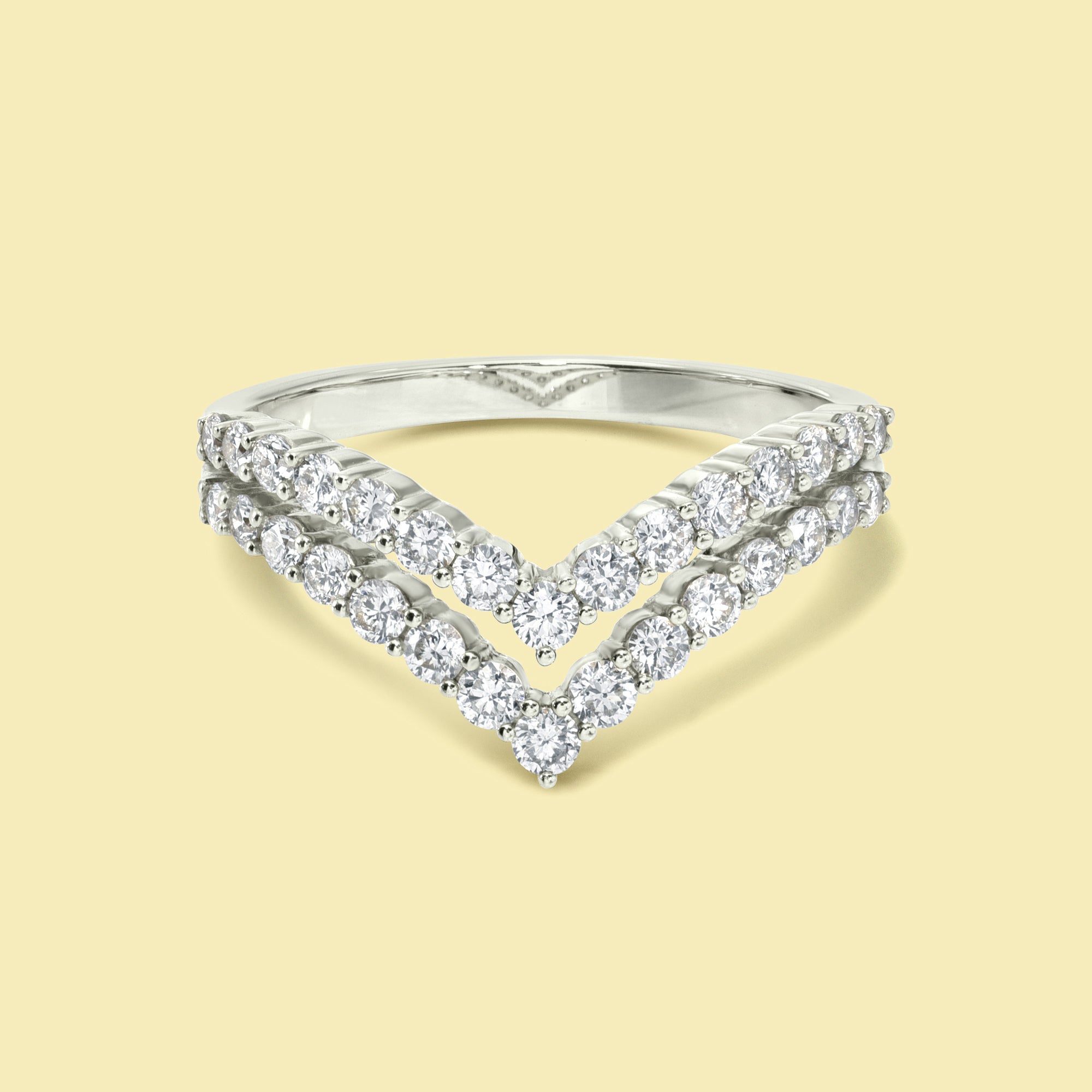 The Audrey - Elegant Double Row V-Shaped Diamond Wedding Band for Women | Perfect for Engagement, Anniversary, and Special Occasions