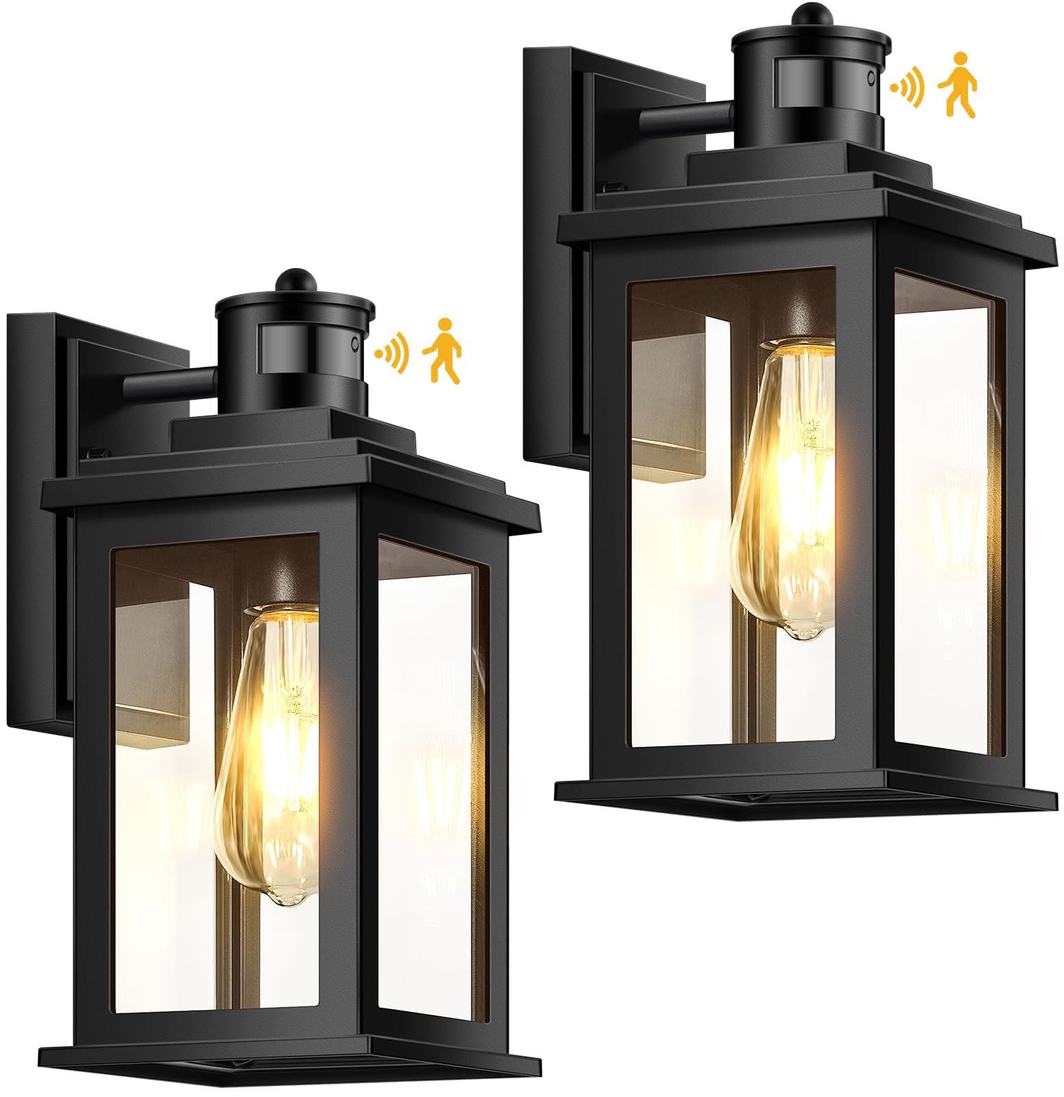 VIANIS Motion Sensor Outdoor Lights - 2 Pack Black Waterproof Exterior Lights with Dusk to Dawn Sensor, Adjustable Brightness & Detection Range - Perfect for Garage, Patio, Doorway, Porch & House Security Lighting