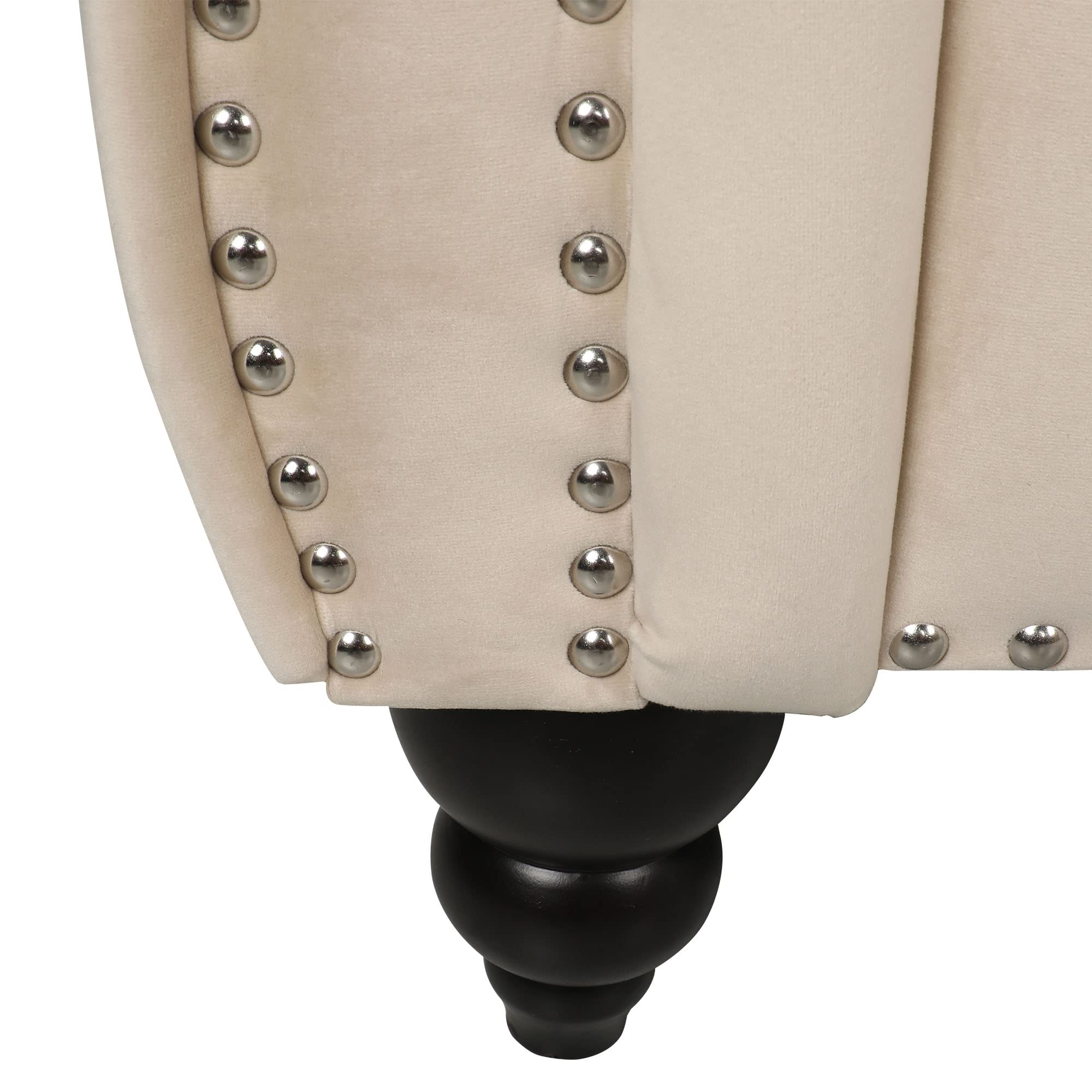 RARZOE Contemporary Velvet Chesterfield Chair - Tufted Button Accent Chair with Scrolled Arms & Nailhead Trim - Luxurious Velvet Upholstery for Living Room, Bedroom, Office - Perfect for Home Decor, Reading Nook & Cozy Sitting Area (Beige)