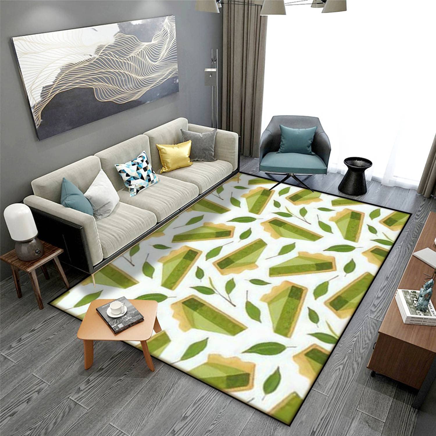 Matcha Pie Seamless Vegan Japanese Green Tea Pastry Area Rug - Soft Non-Slip Indoor/Outdoor Floor Mat for Living Room, Bedroom, Dorm Decor - 63''×94'' - Perfect for Boho Chic Home, Tea Room Aesthetics & Cozy Reading Nooks