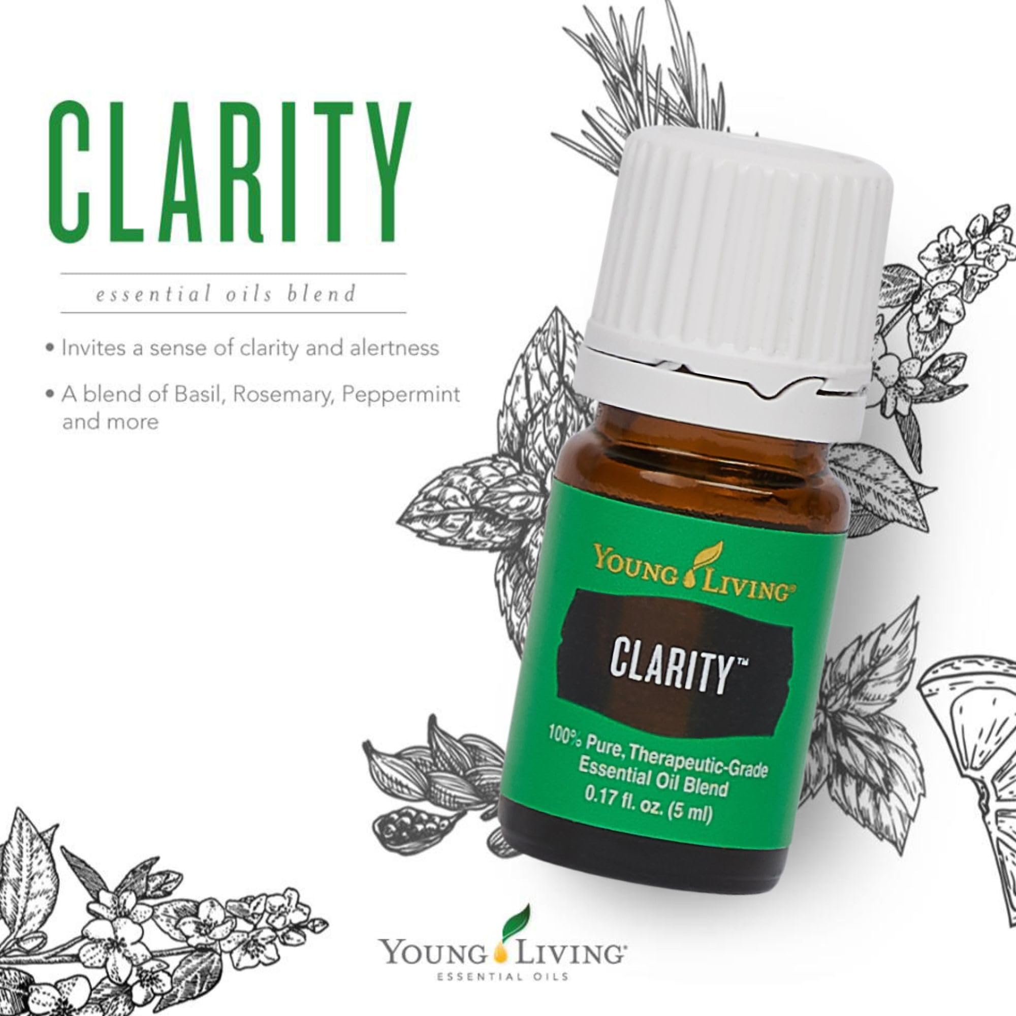 Young Living Clarity Premium Essential Oil 5ml - 100% Pure Aromatherapy Oil Blend for Focus, Meditation & Yoga | 12 Therapeutic Oils for Mental Clarity & Concentration | Perfect for Diffusers, Massage & Stress Relief