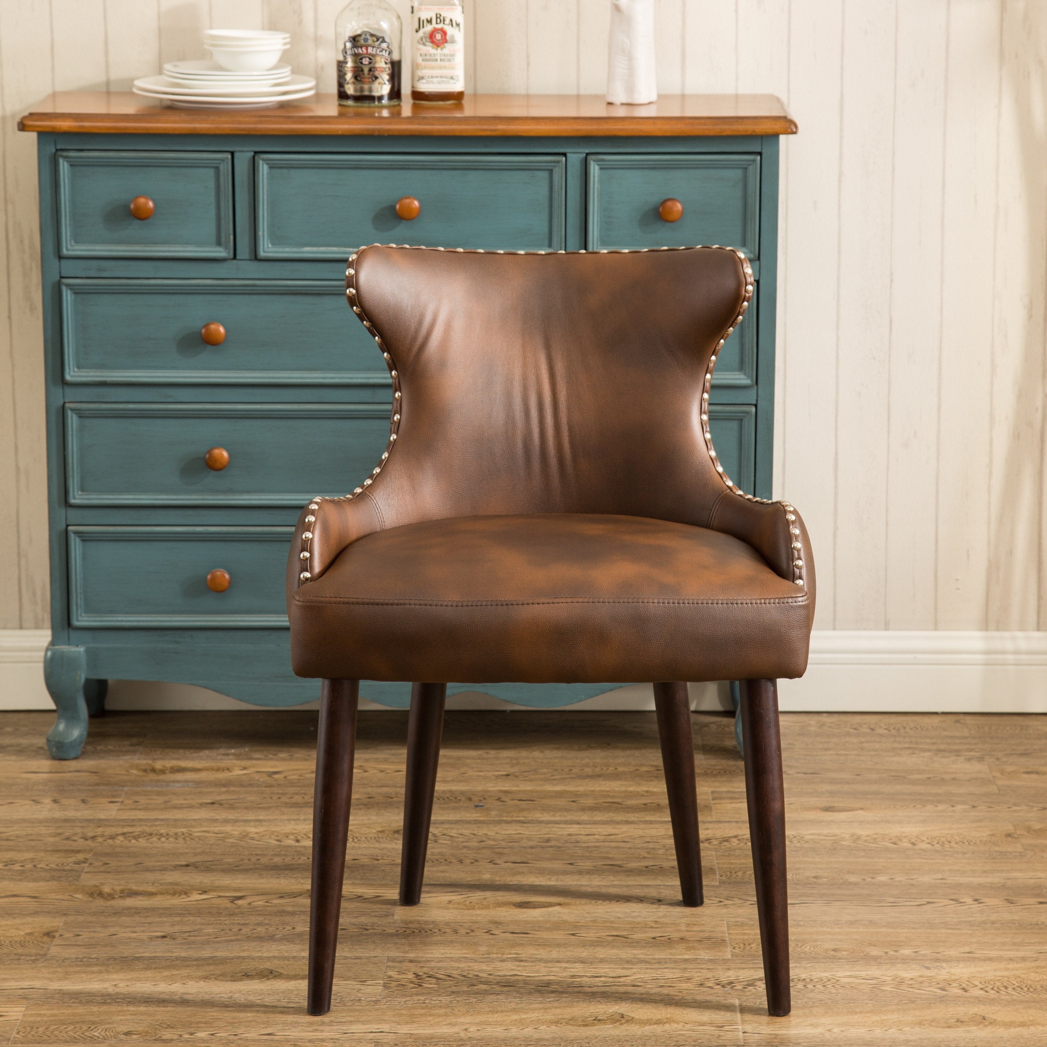 Roundhill Furniture Viking Tufted Button Back Barrel Chair with Nailhead Trim - Stylish Accent Chair for Living Room, Bedroom or Office Decor