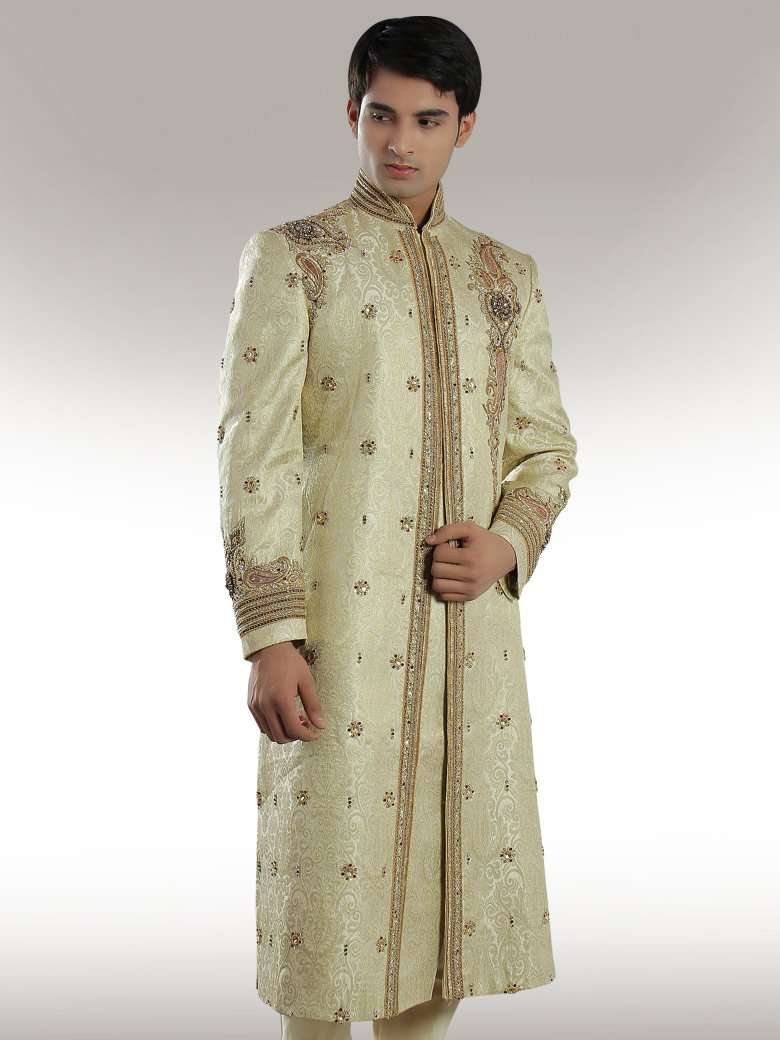 Elegant Cream Sherwani for Men - Traditional Indian Wedding Outfit for Groom & Party Wear - Perfect for Weddings, Festivals & Special Occasions