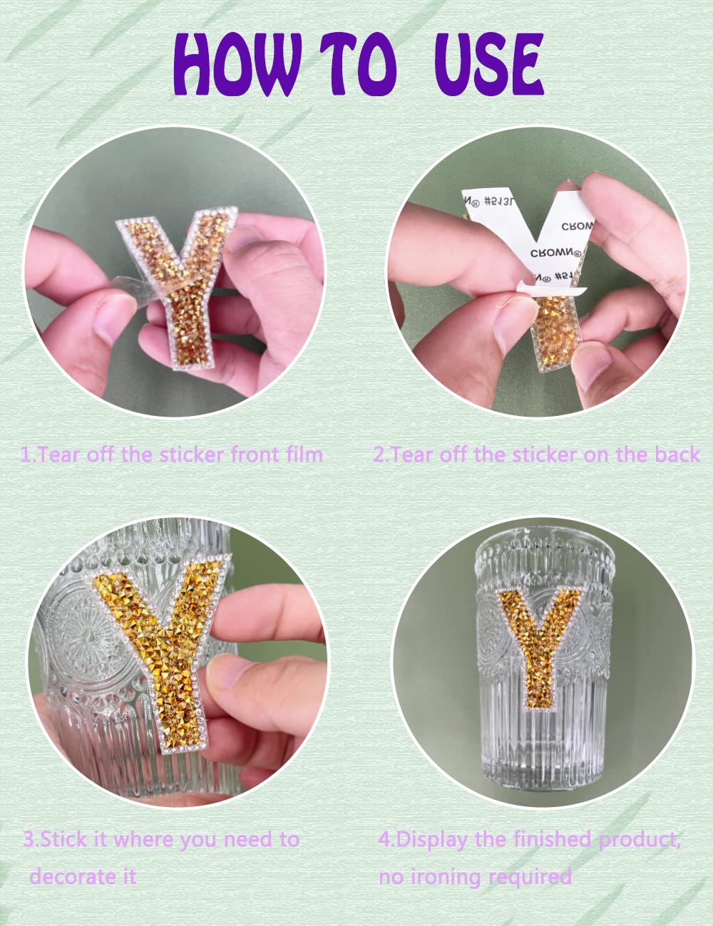 47Pcs Large Rhinestone Letter Stickers - 26 Self-Adhesive Alphabet Stickers, 10 Crystal Number Stickers & Heart Stickers for DIY Clothing, Jeans, Hats, Bags - Gold Glitter Decoration for Parties, Crafts & Fashion Accessories