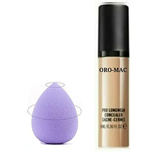 ORO-MAC Beauty Combo Kit: Pro Longwear Concealer with Washable Blender Sponge (Set of 2) - Full Coverage Makeup for Dark Circles & Blemishes, Perfect for Daily Use & Professional Makeup Artists