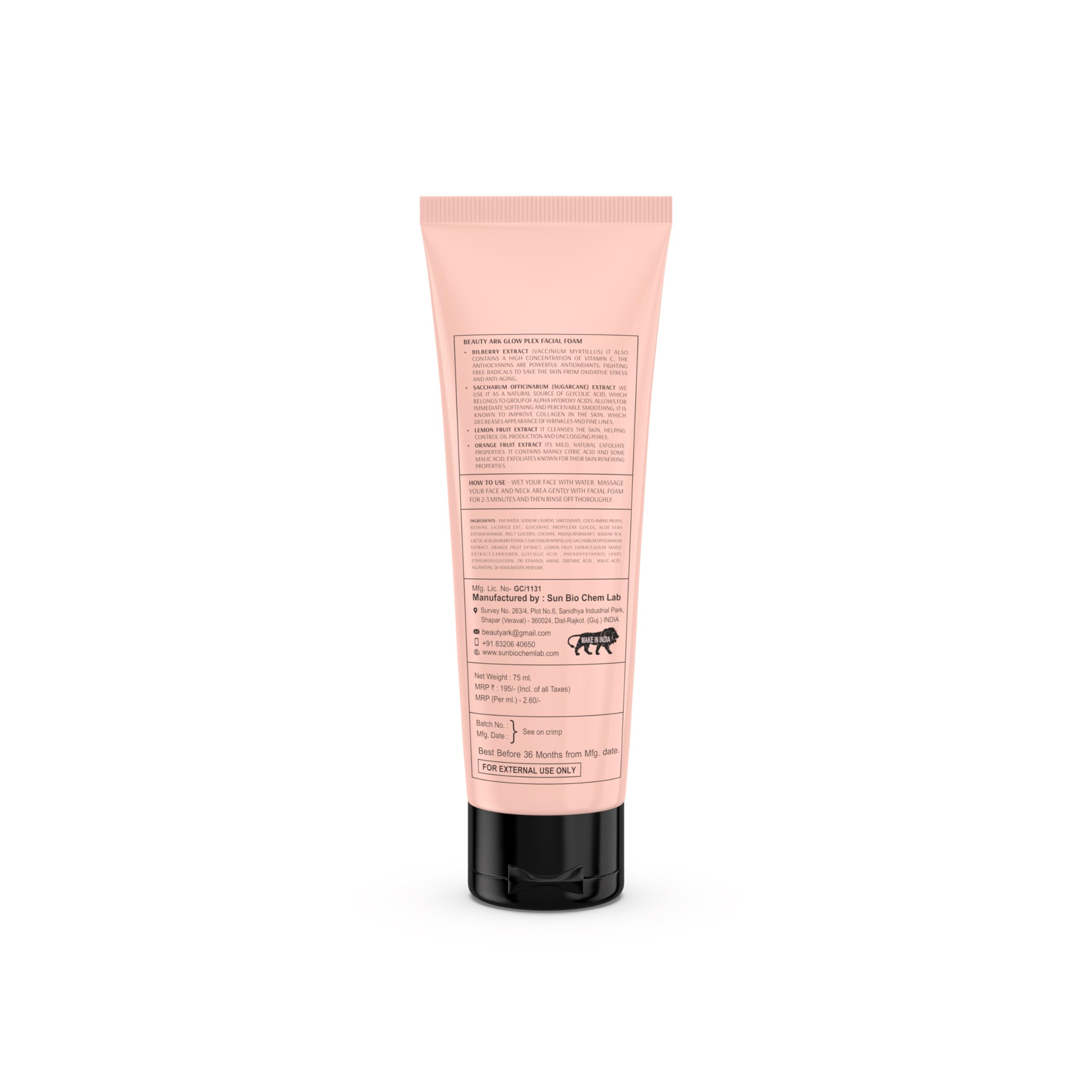 BEAUTY ARK GLOW PLEX FACE WASH 75ml - Gentle Cleansing Foam for Brightening & Hydrating Skin - Perfect for Daily Skincare Routine & Travel